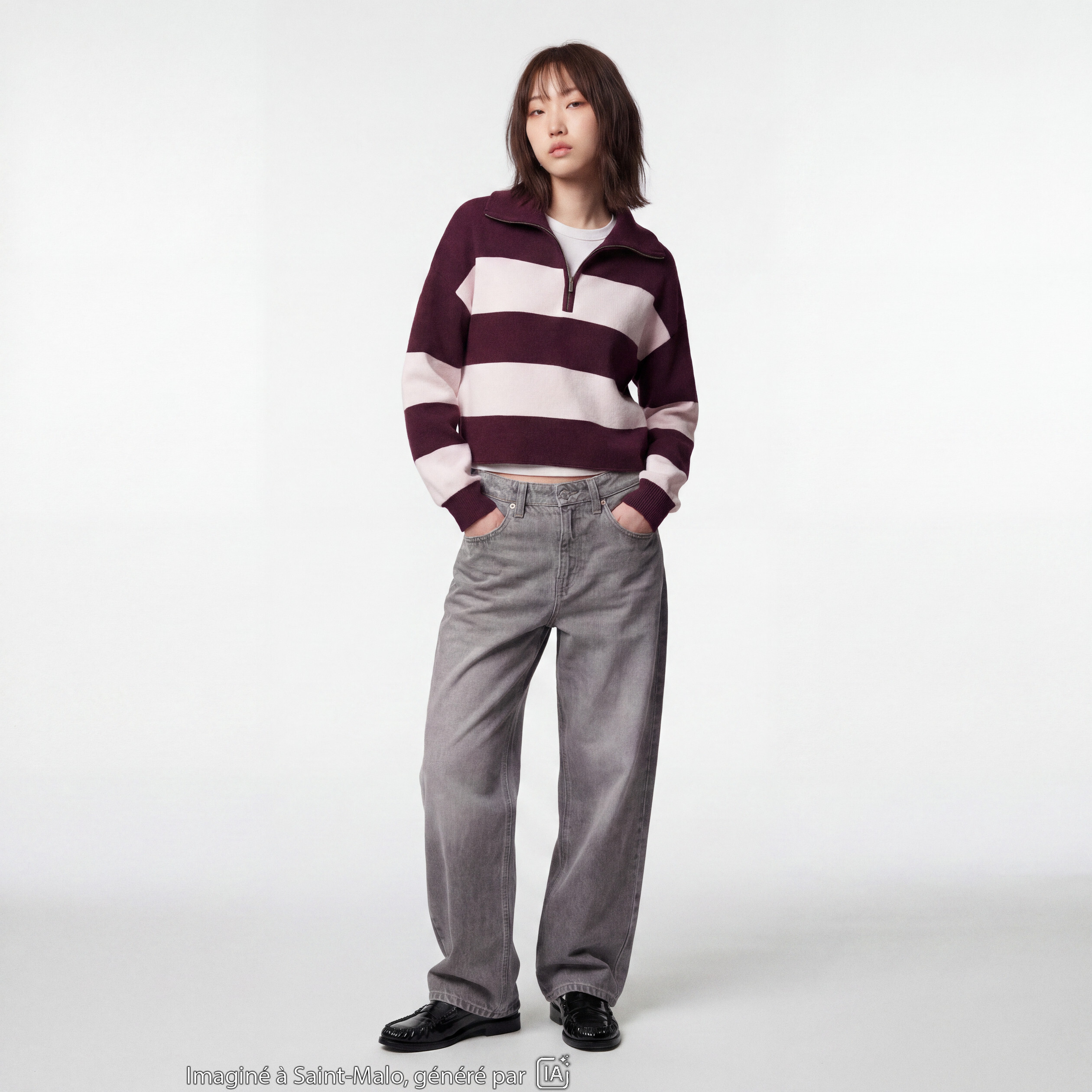 Pull col camionneur manches longues bordeaux