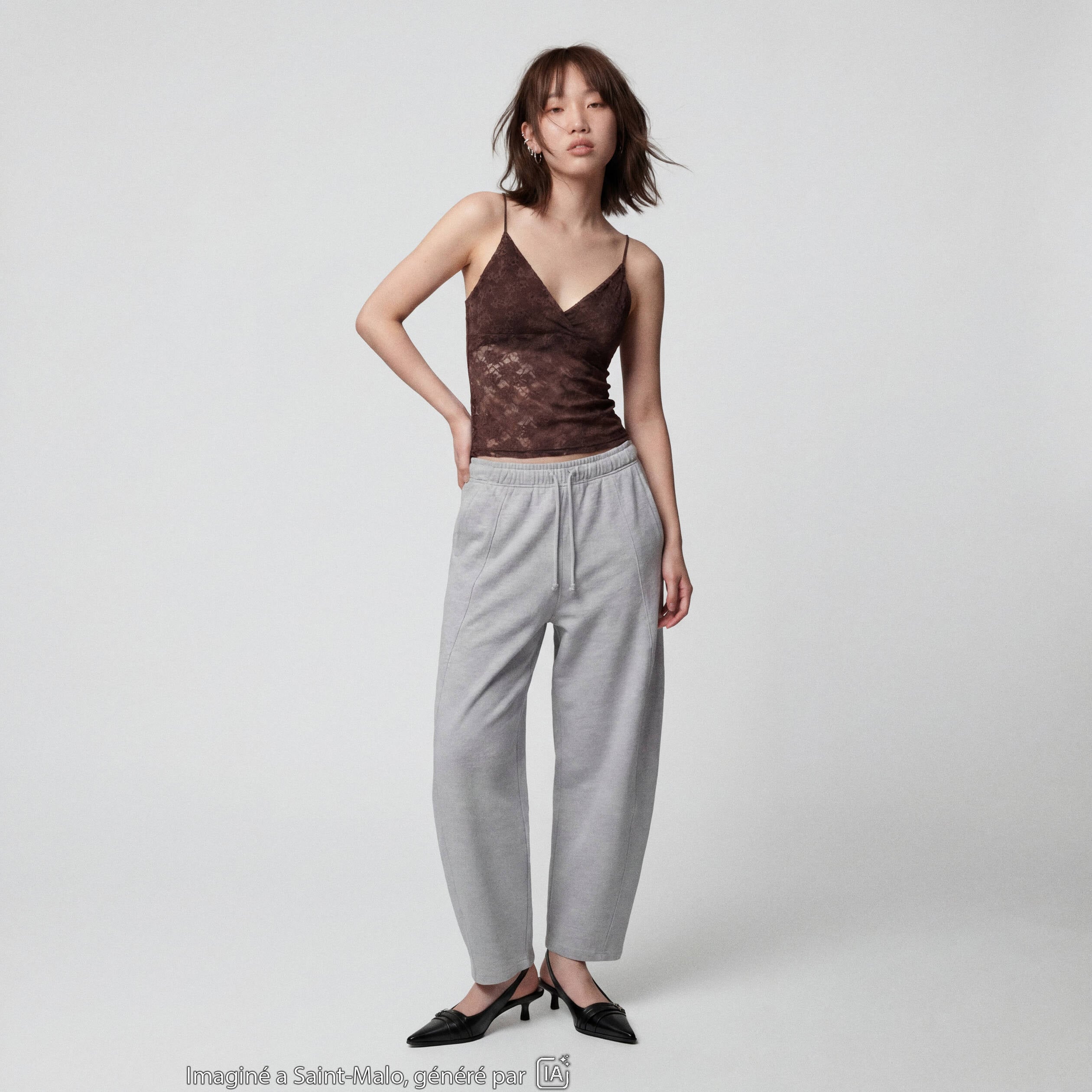 Jogging coupe ample taille standard gris clair ado