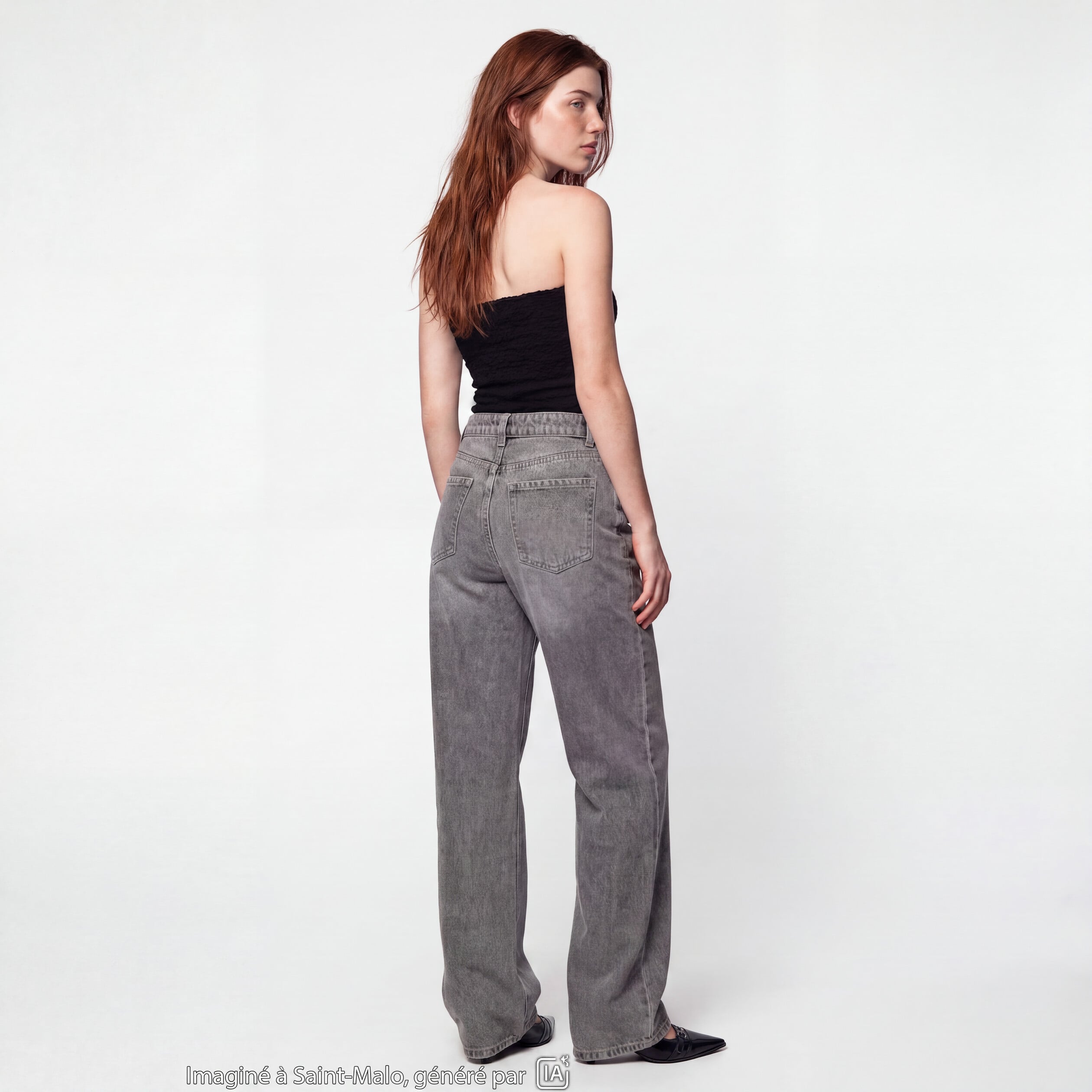 Jean Tom regular taille haute denim gris
