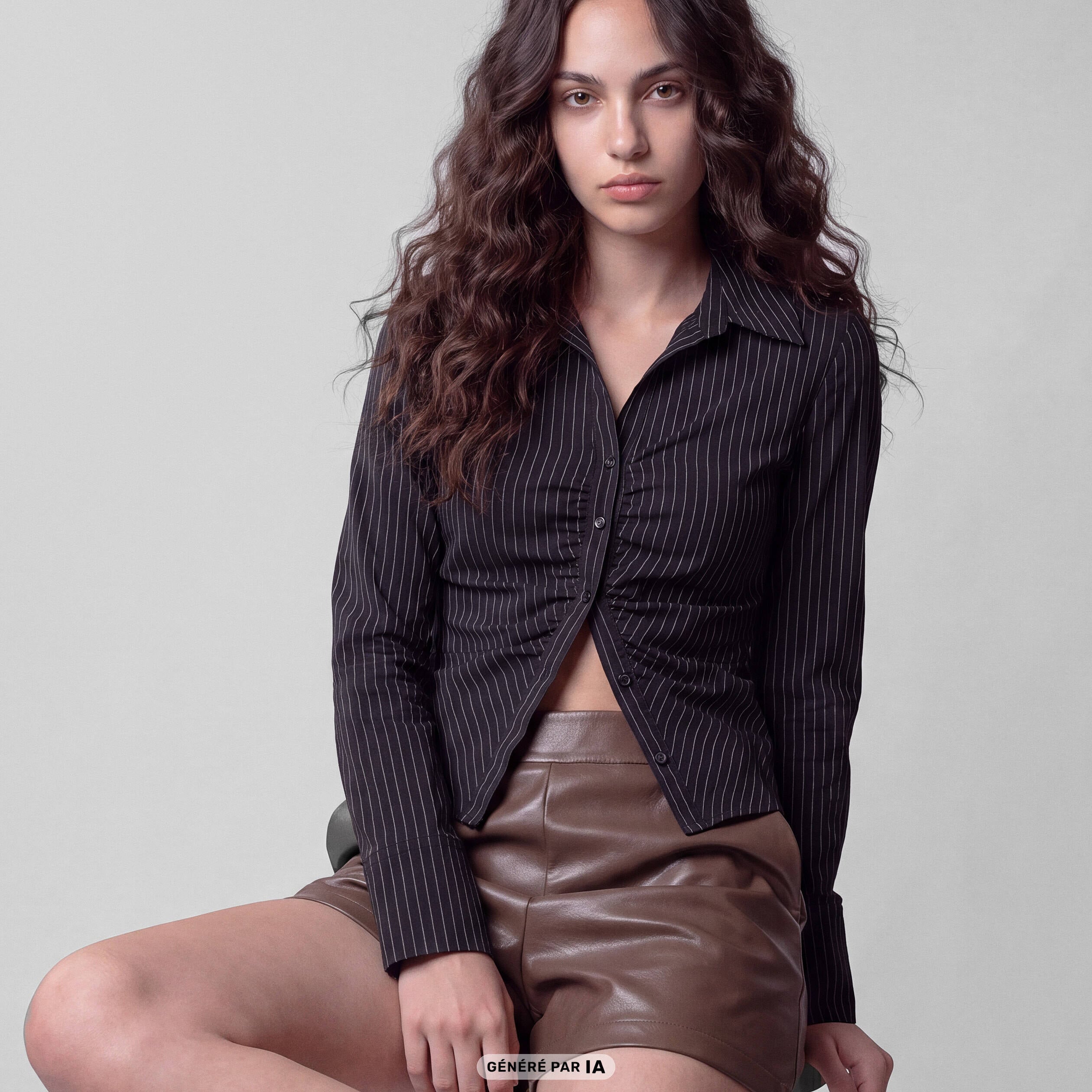Short taille haute en similicuir taupe