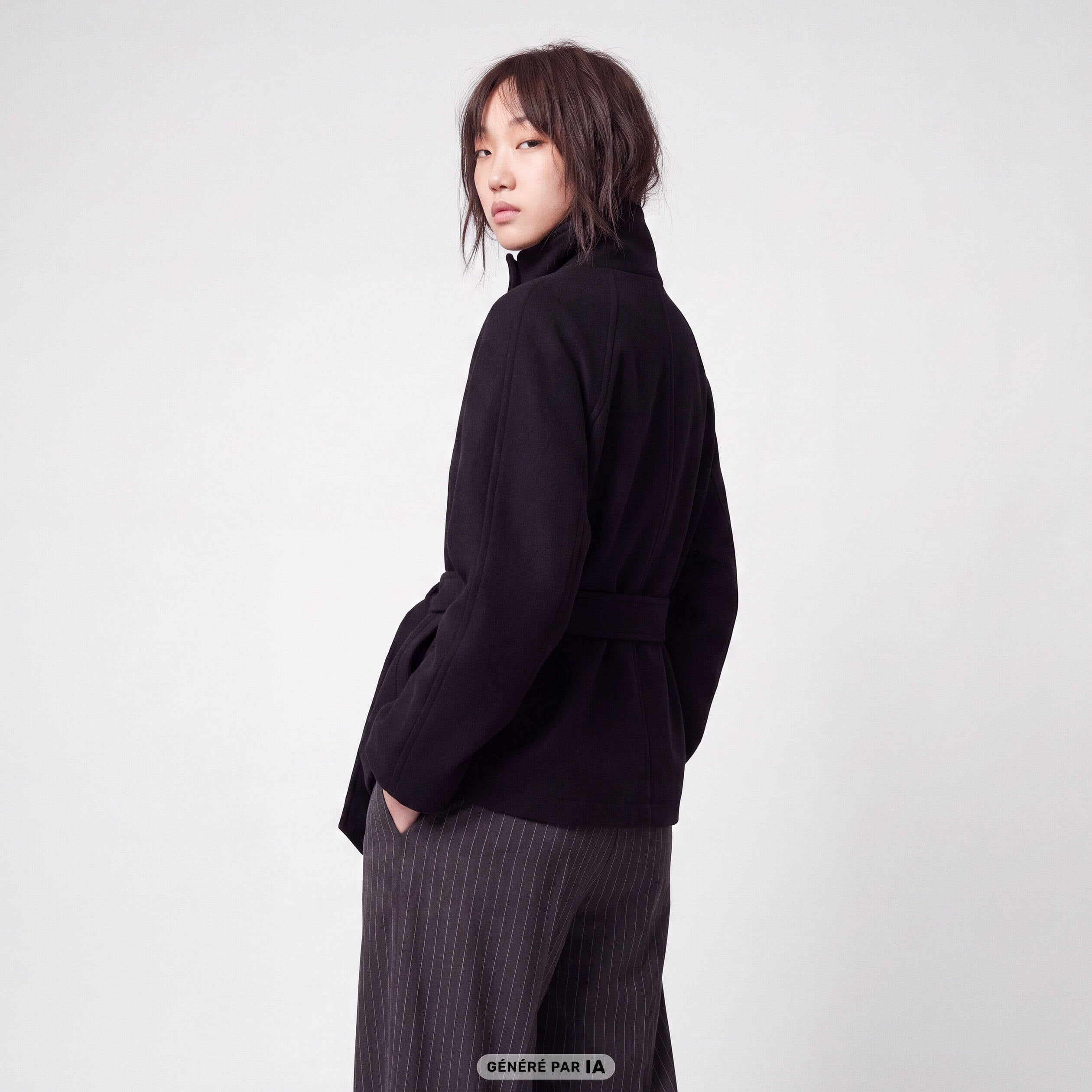Manteau droit court col montant noir