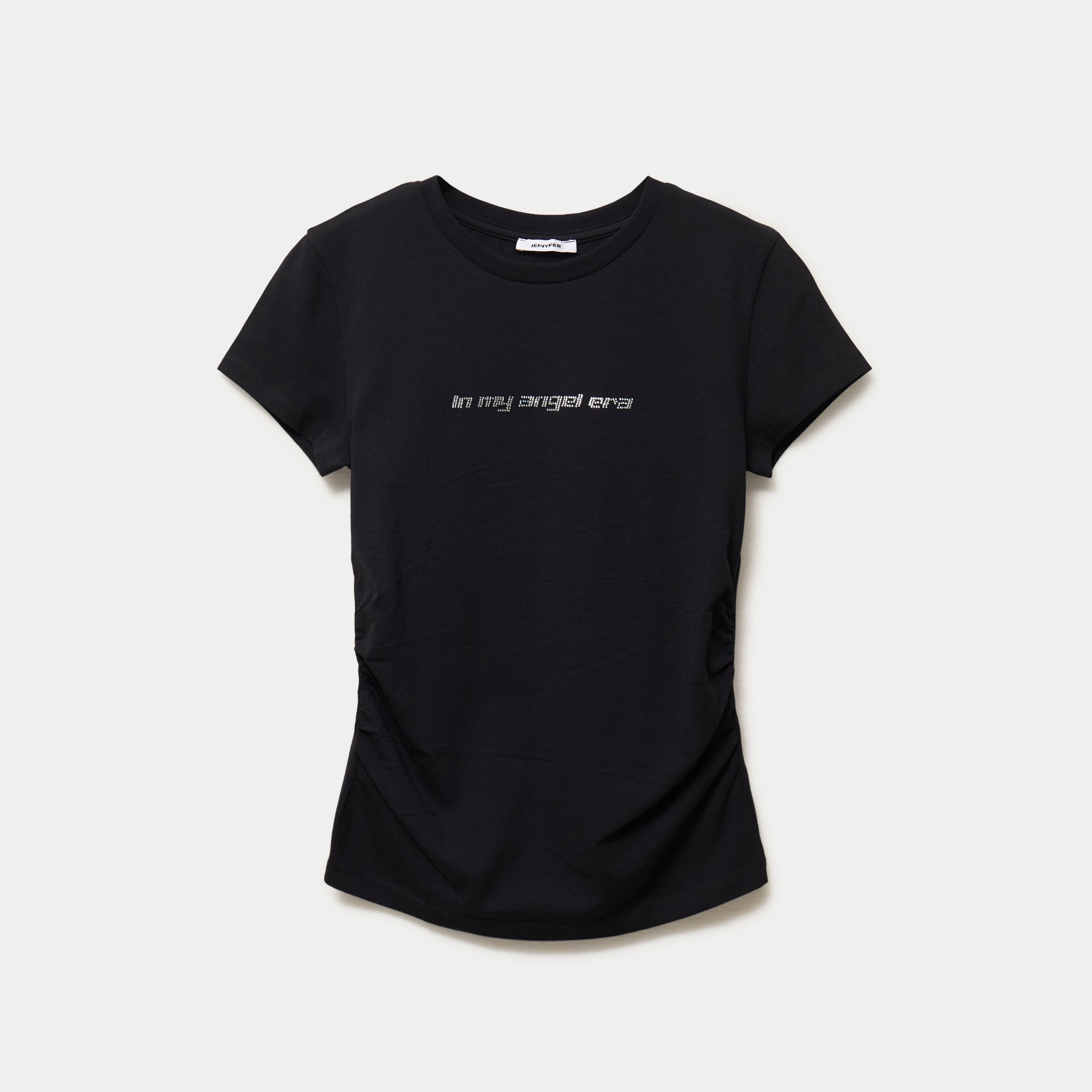 T-shirt cintr&eacute; manches courtes strass noir
