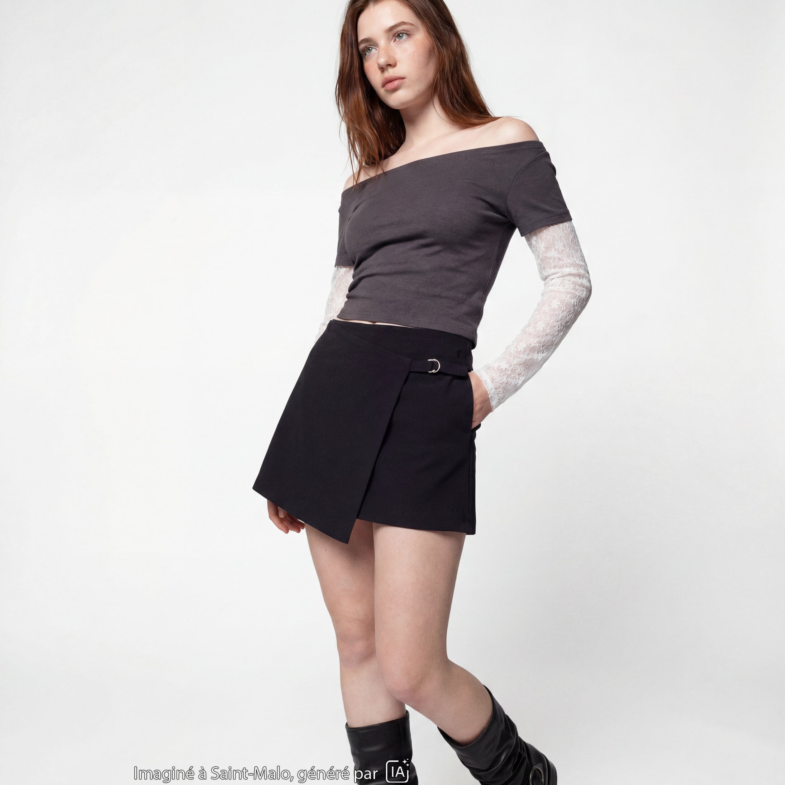Jupe-short taille haute avec ceinture noir