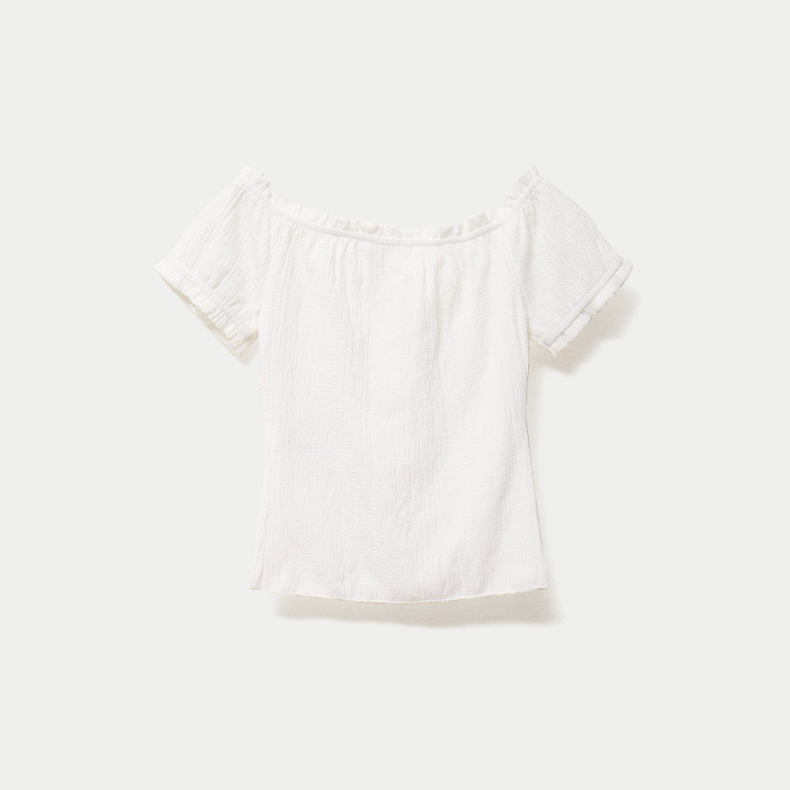 Top ajust&eacute; d&eacute;collet&eacute; manches courtes ecru ado