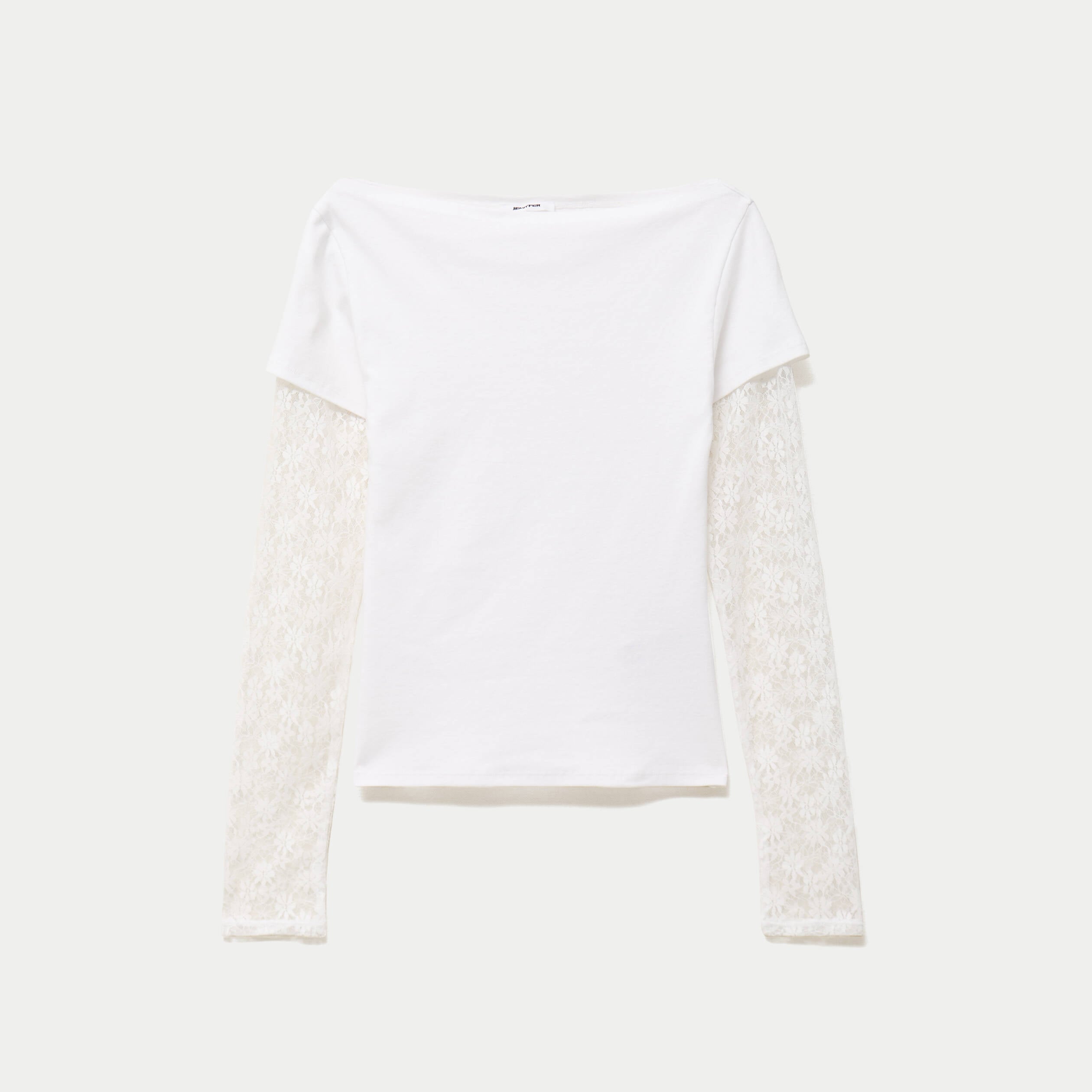 Haut double col bateau manches longues blanc