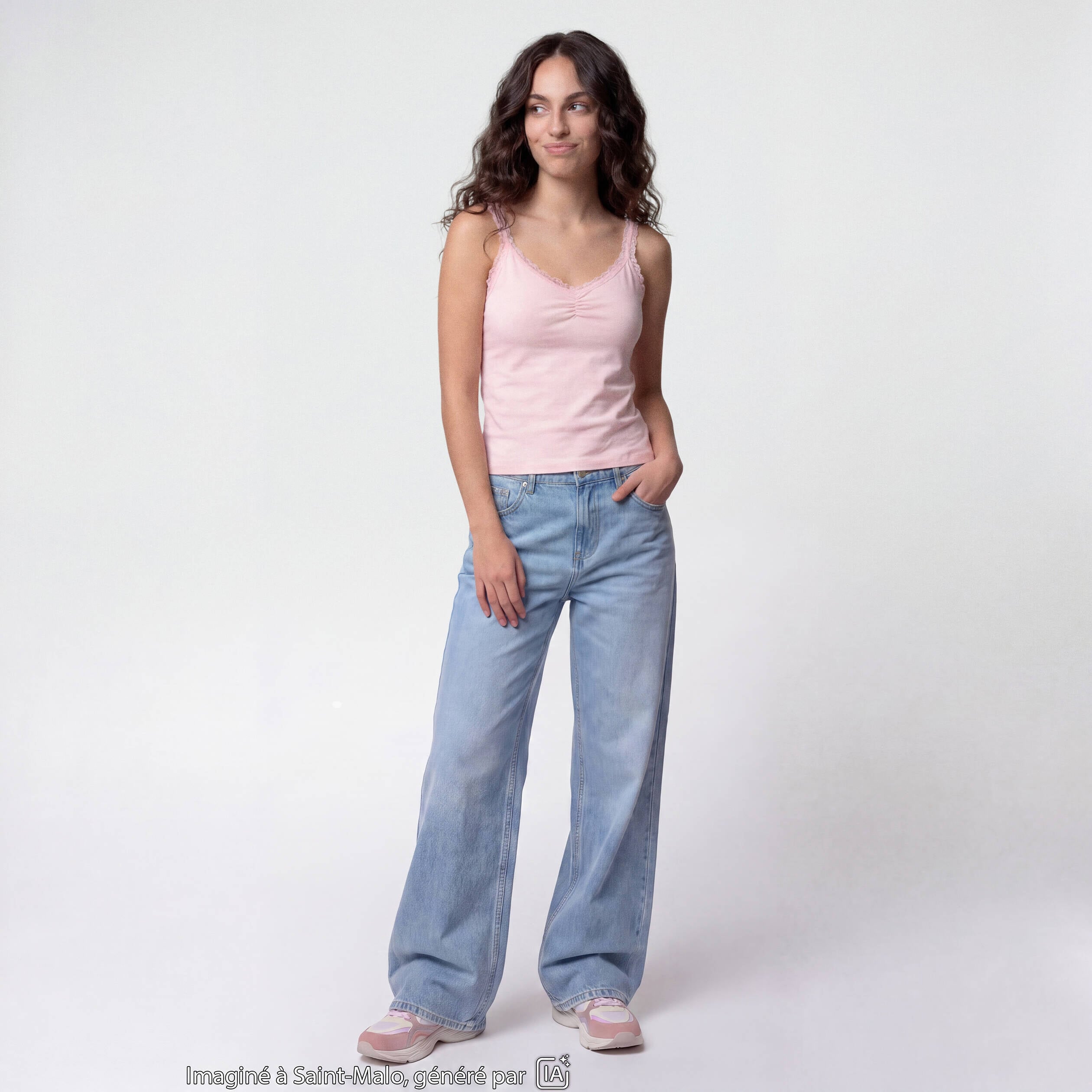 Jean Lenny wide leg taille standard denim triple stone