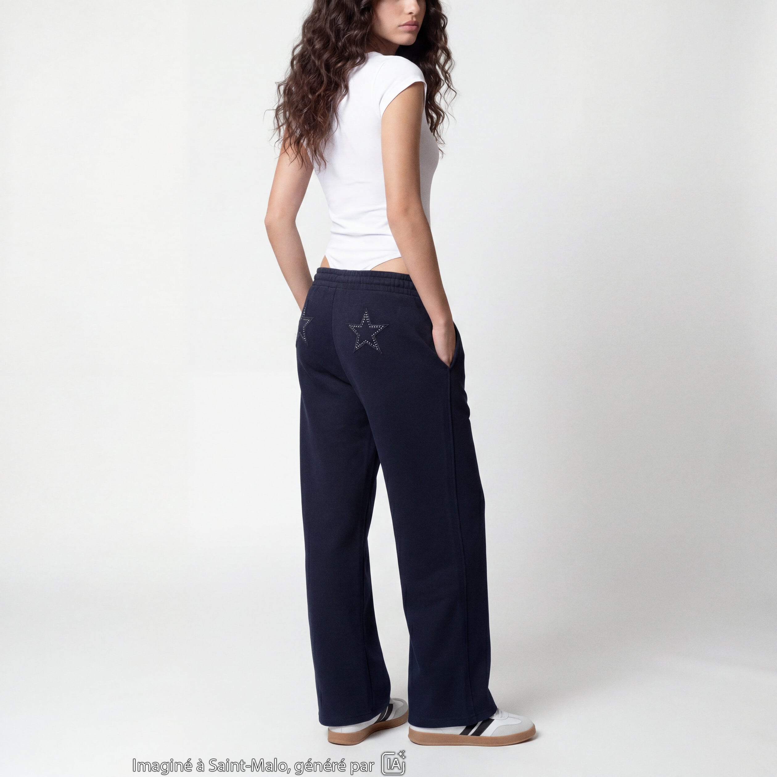 Jogging large en maille bleu marine