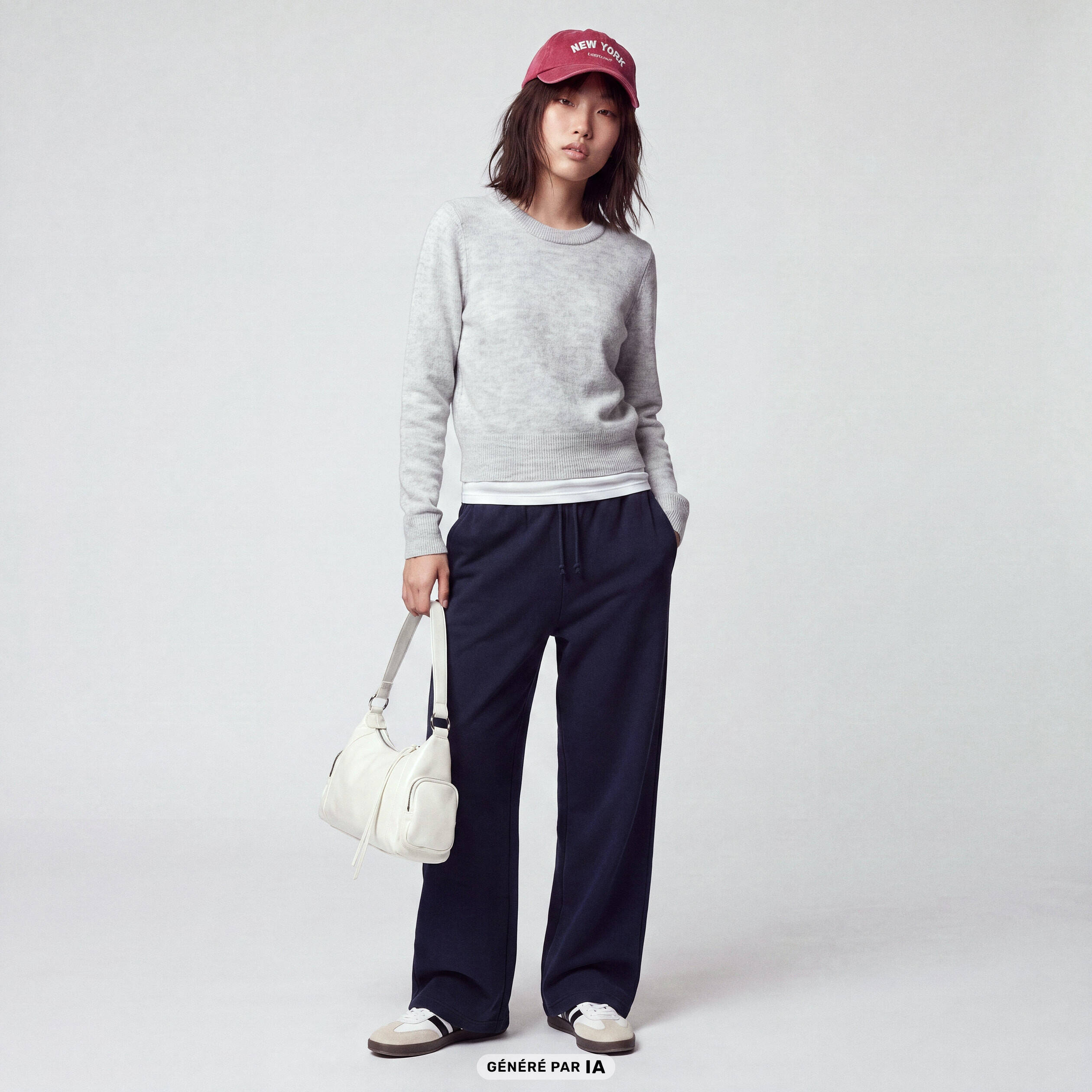 Pull col rond manches longues gris clair