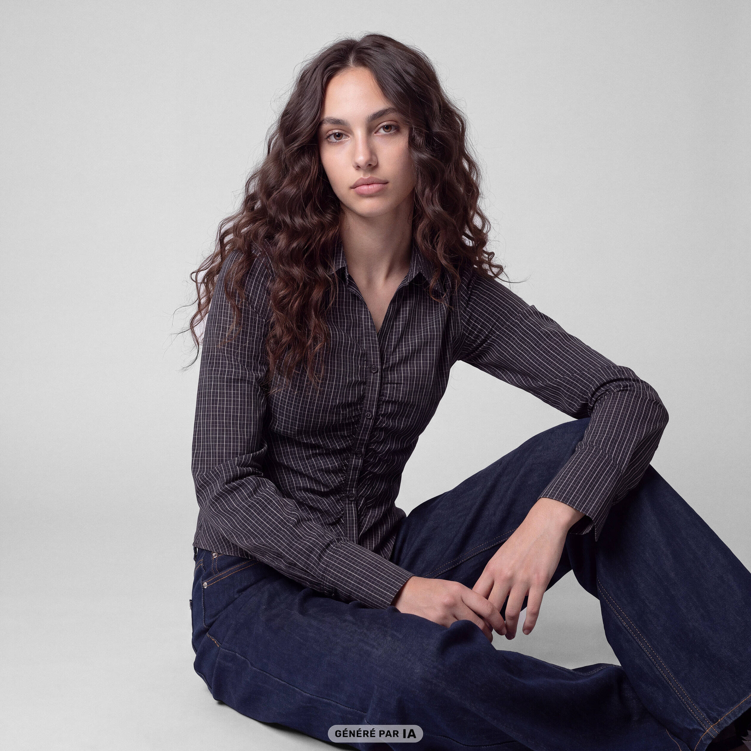 Chemise cintr&eacute;e manches longues noir