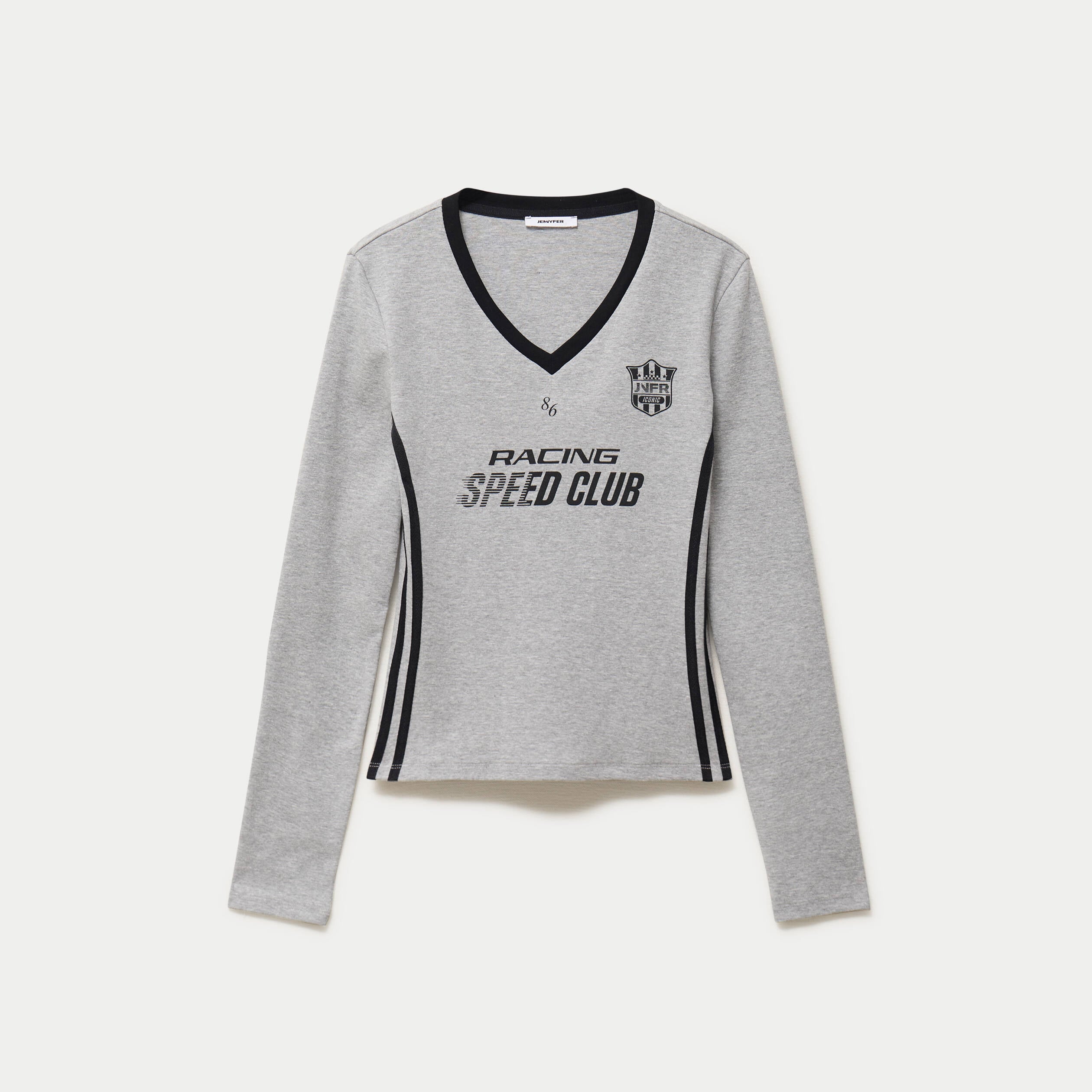 Top ajust&eacute; col v manches longues gris fonc&eacute;