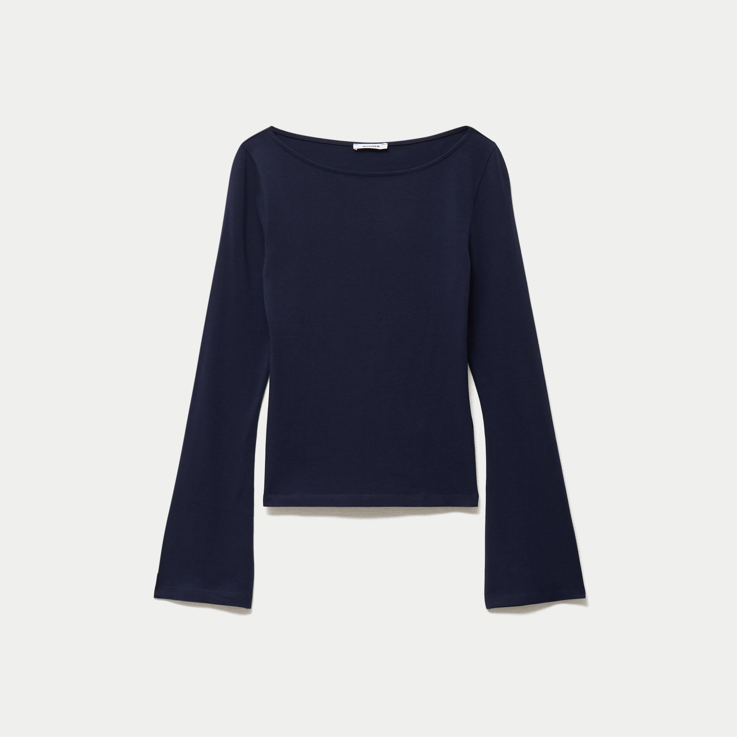 T-shirt cintr&eacute; col rond manches longues bleu marine