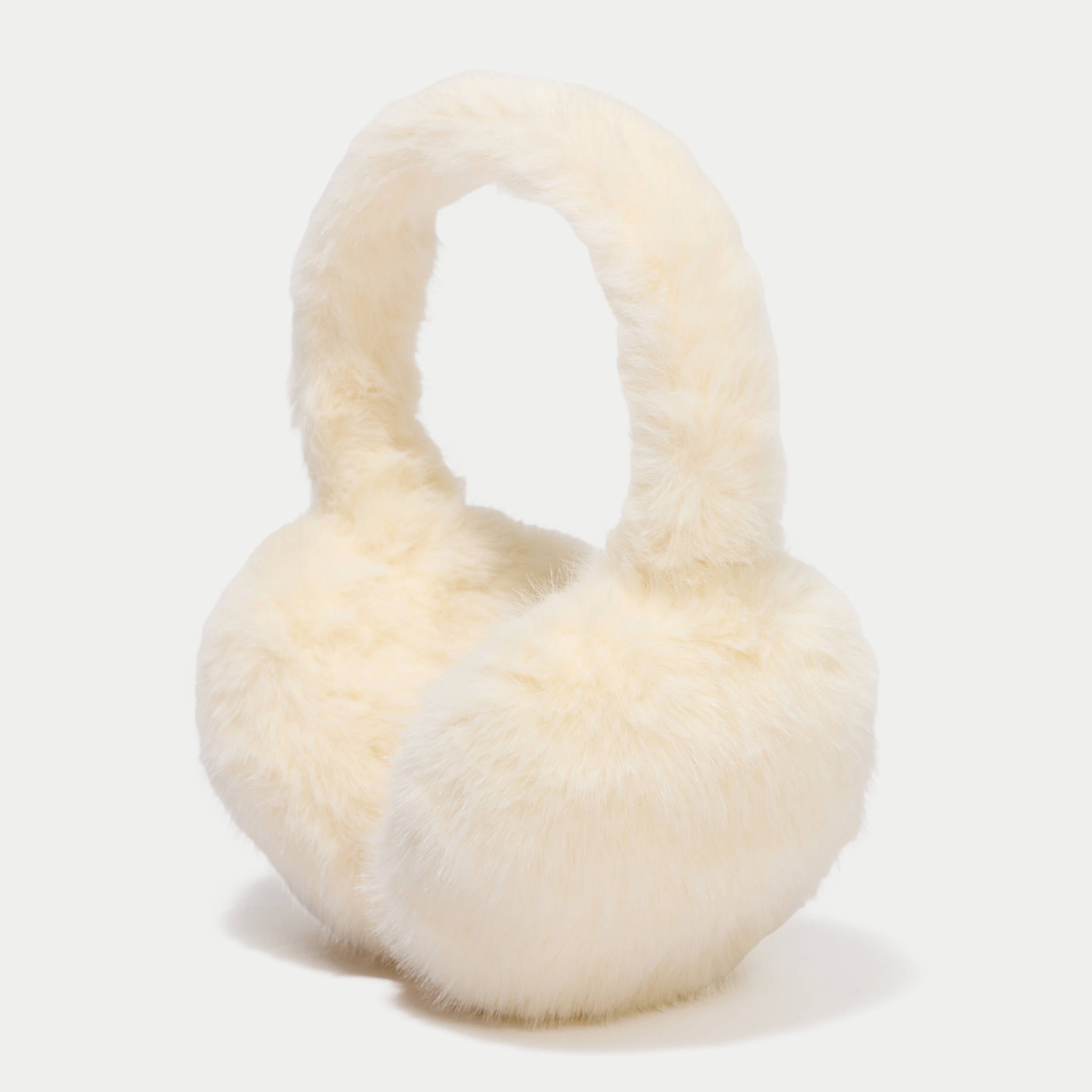 Cache-oreilles en fausse fourrure jaune pastel