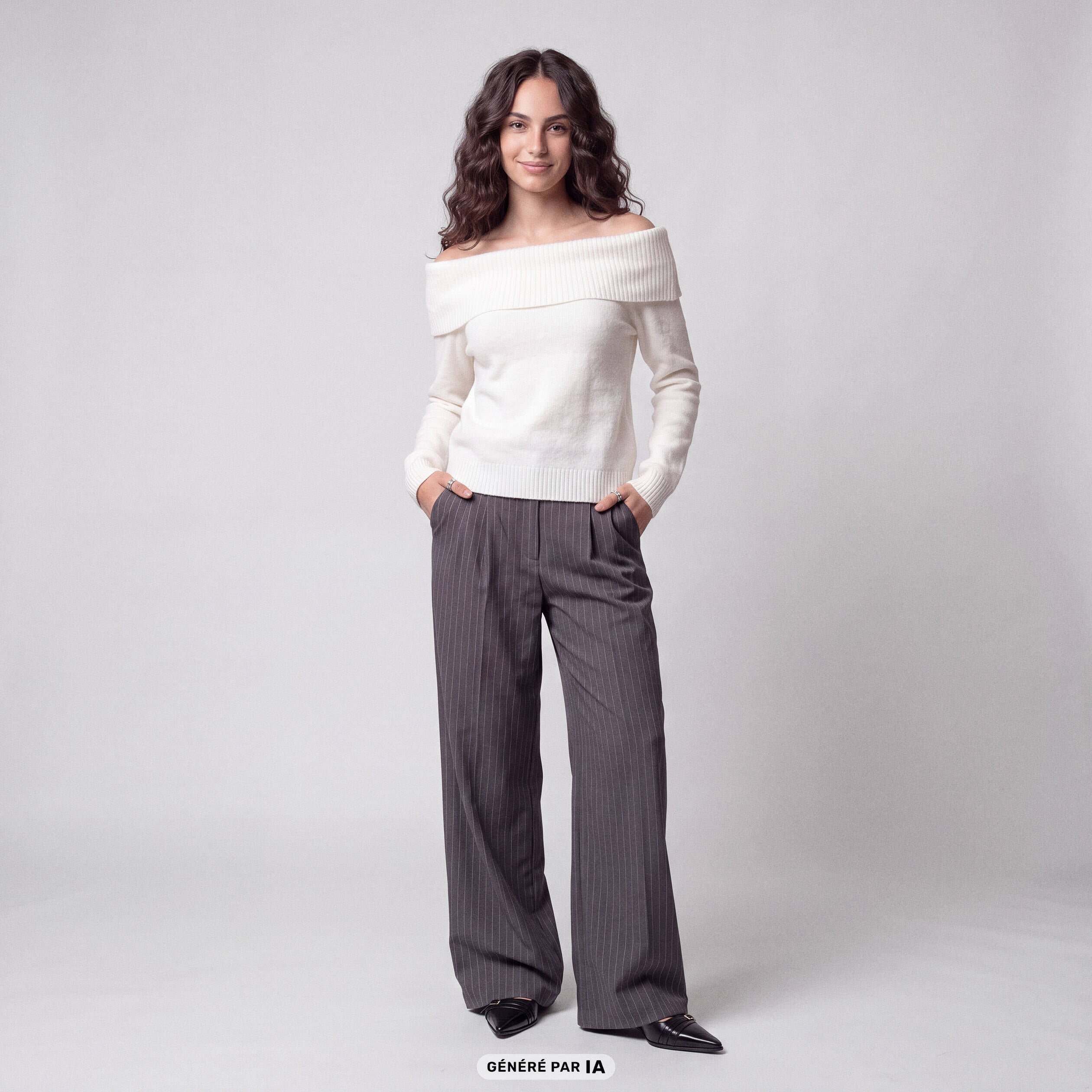 Pull col bardot manches longues ecru