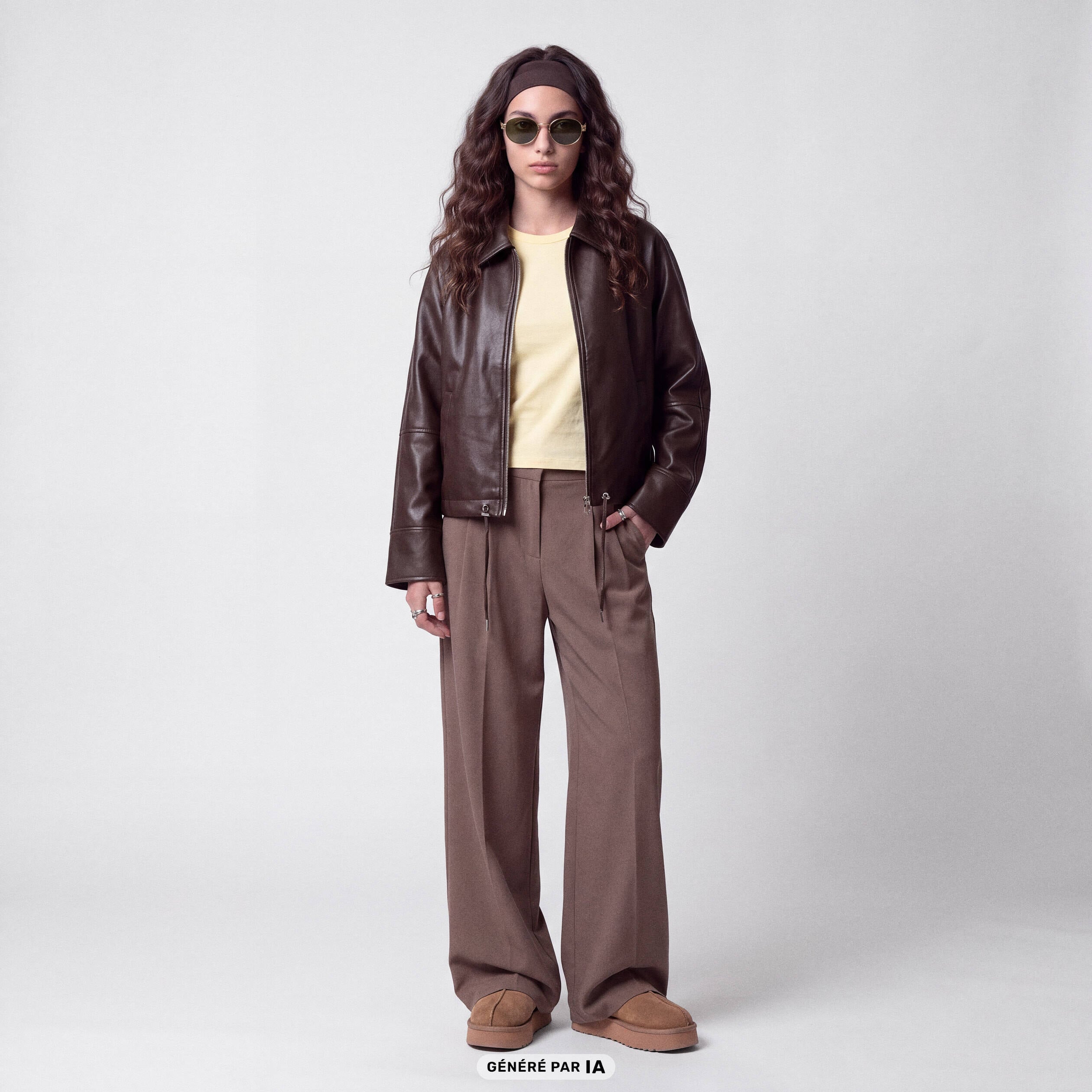 Pantalon coupe large taille standard taupe