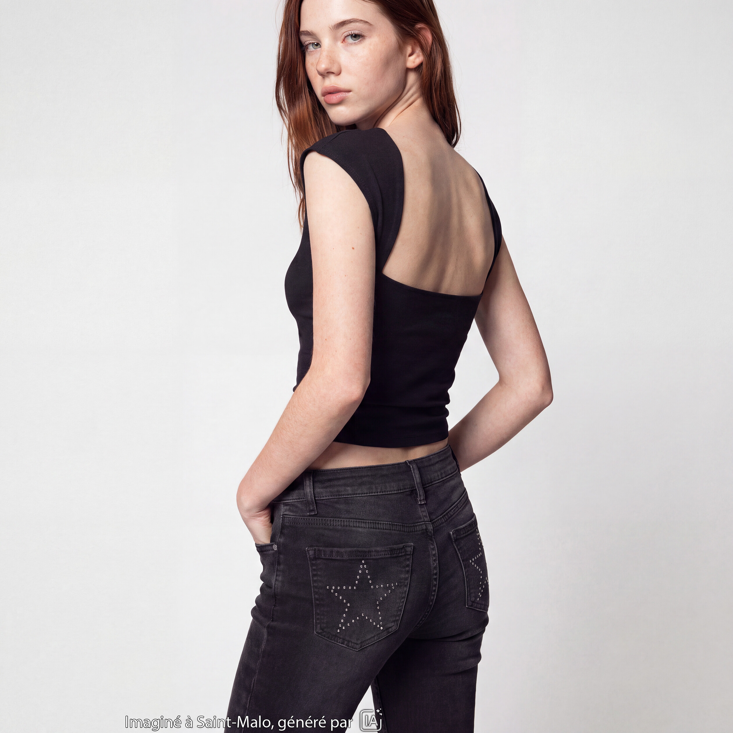 Top ajust&eacute; sans manches d&eacute;collet&eacute; dos noir