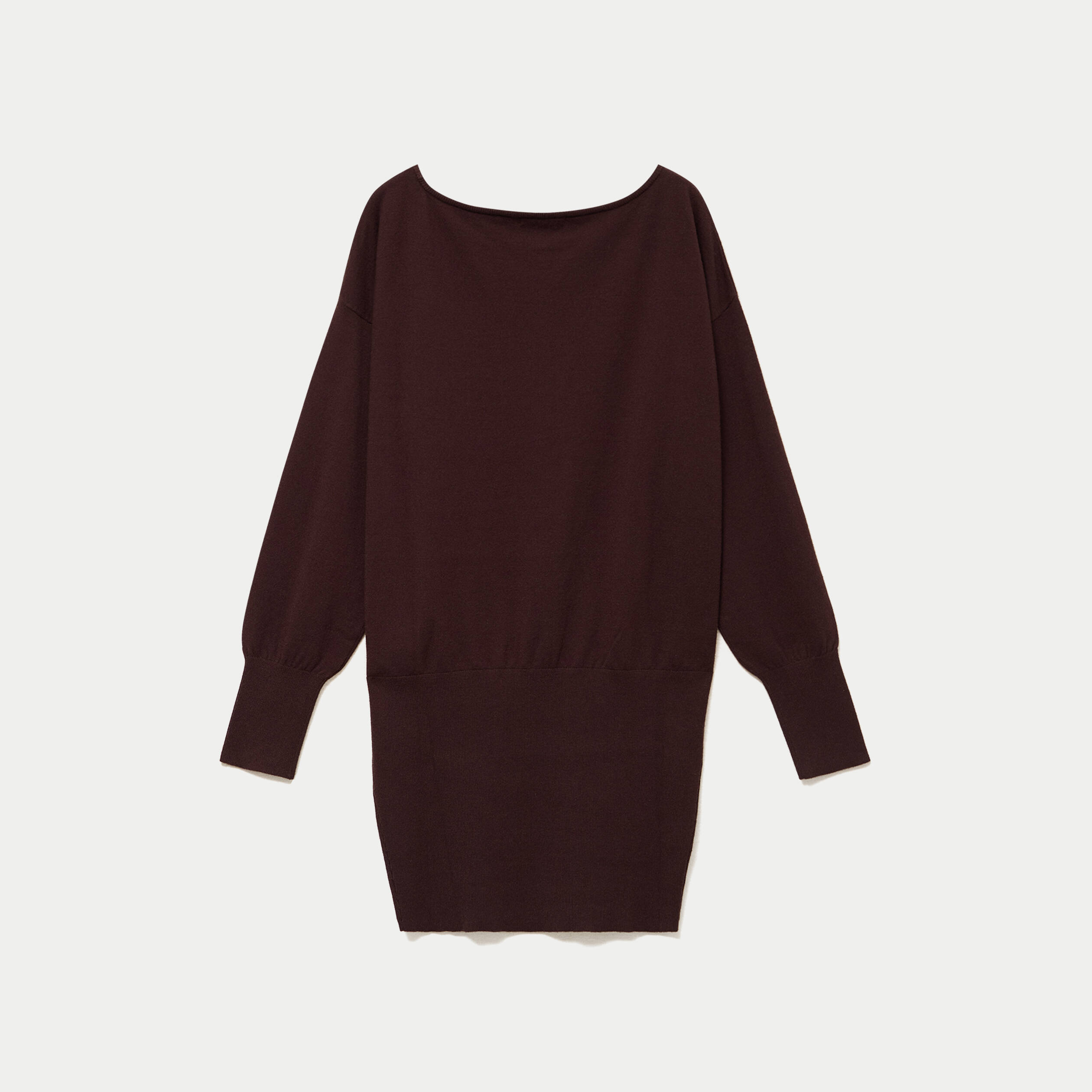 Robe pull col bateau manches longues marron fonc&eacute;