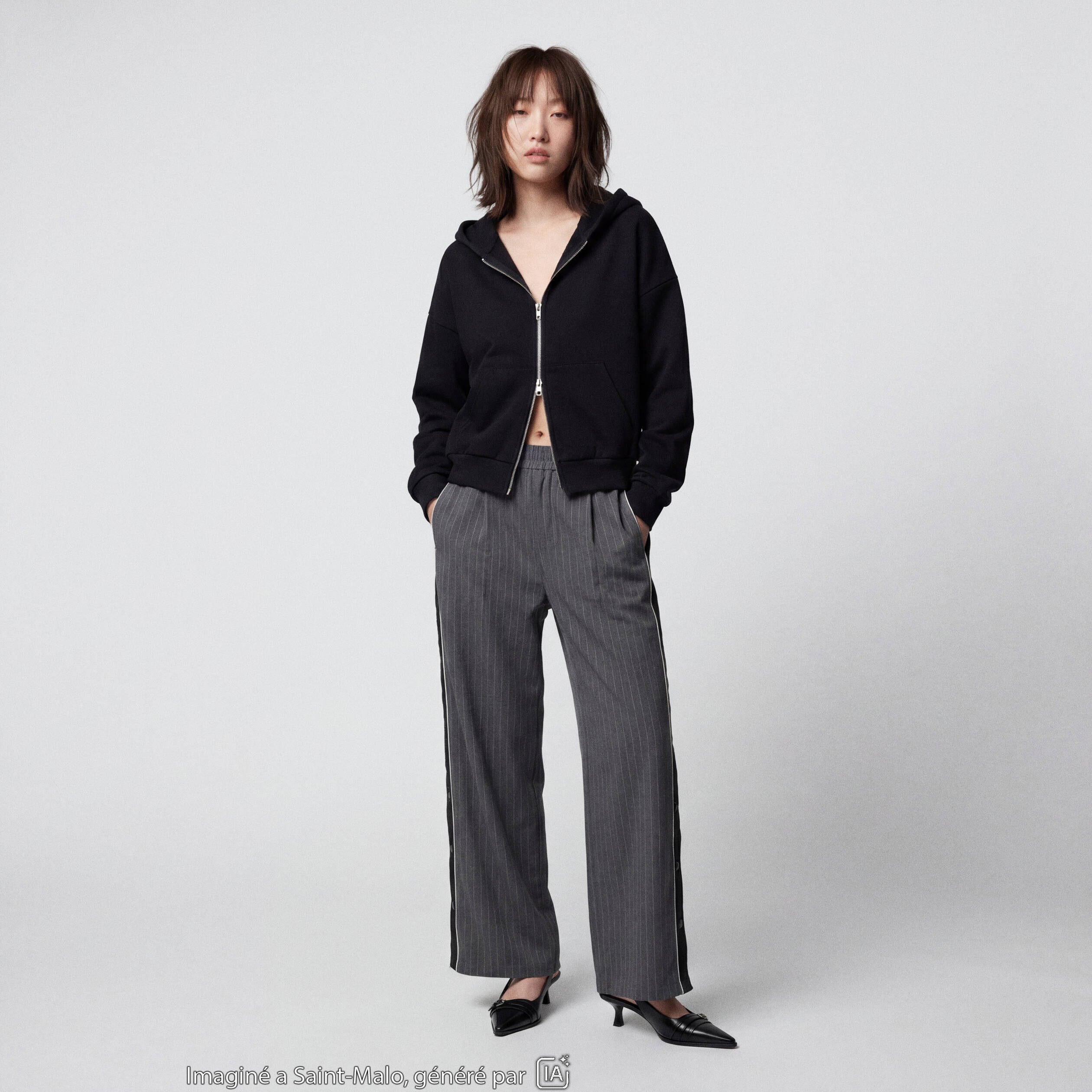 Sweat oversize court &agrave; capuche noir ado