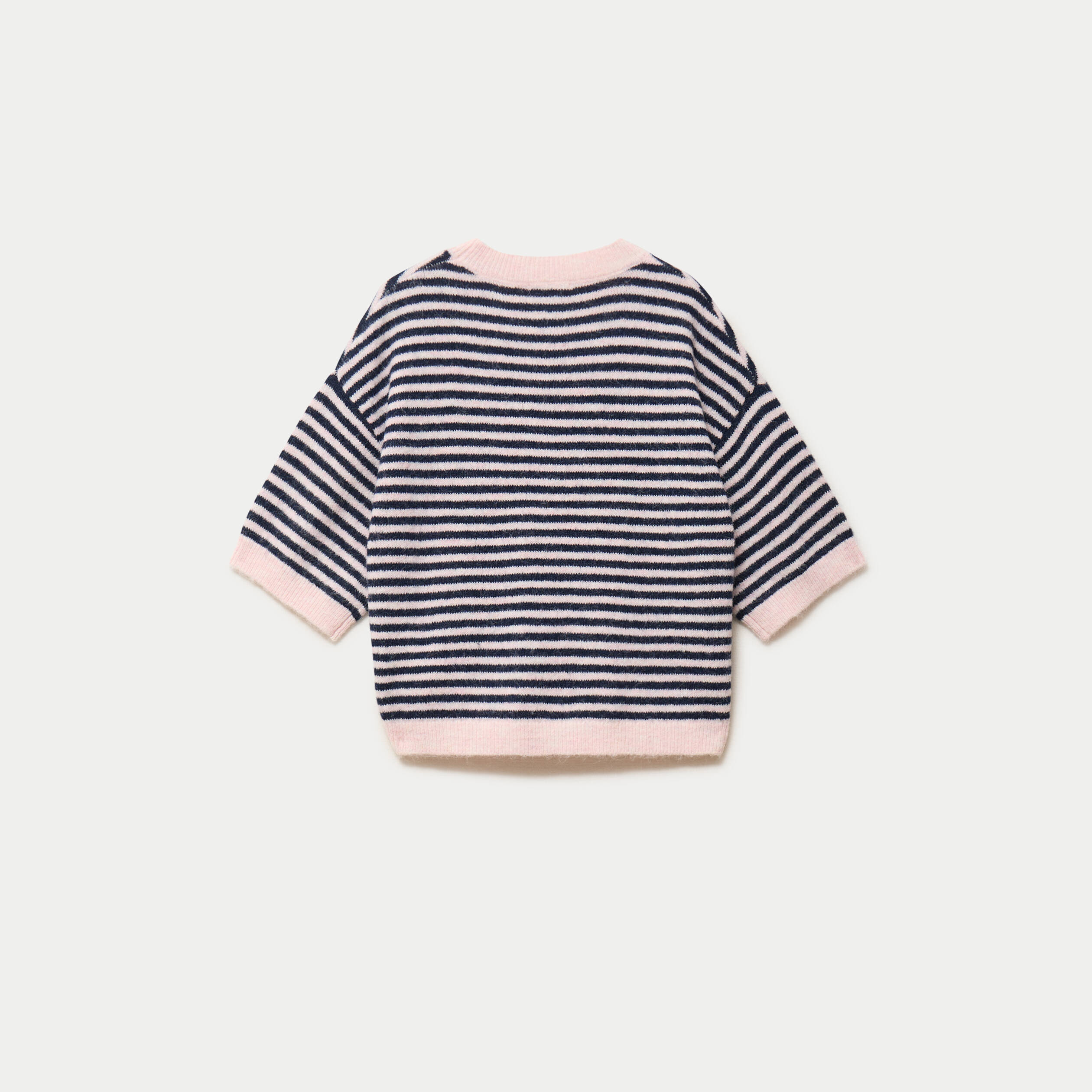 Pull col rond manches 3/4 rose clair
