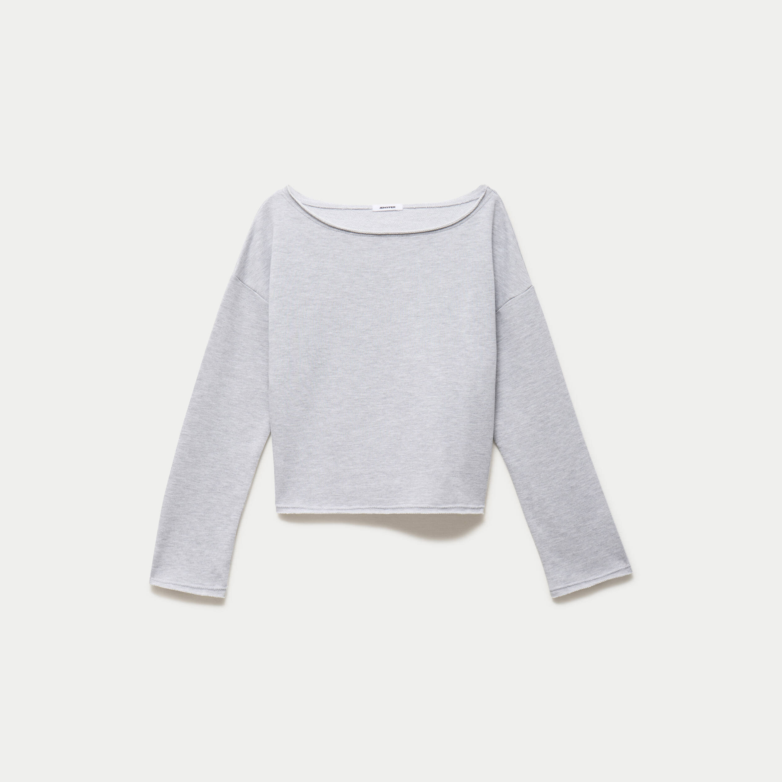 Sweat oversize cropped col bateau gris clair