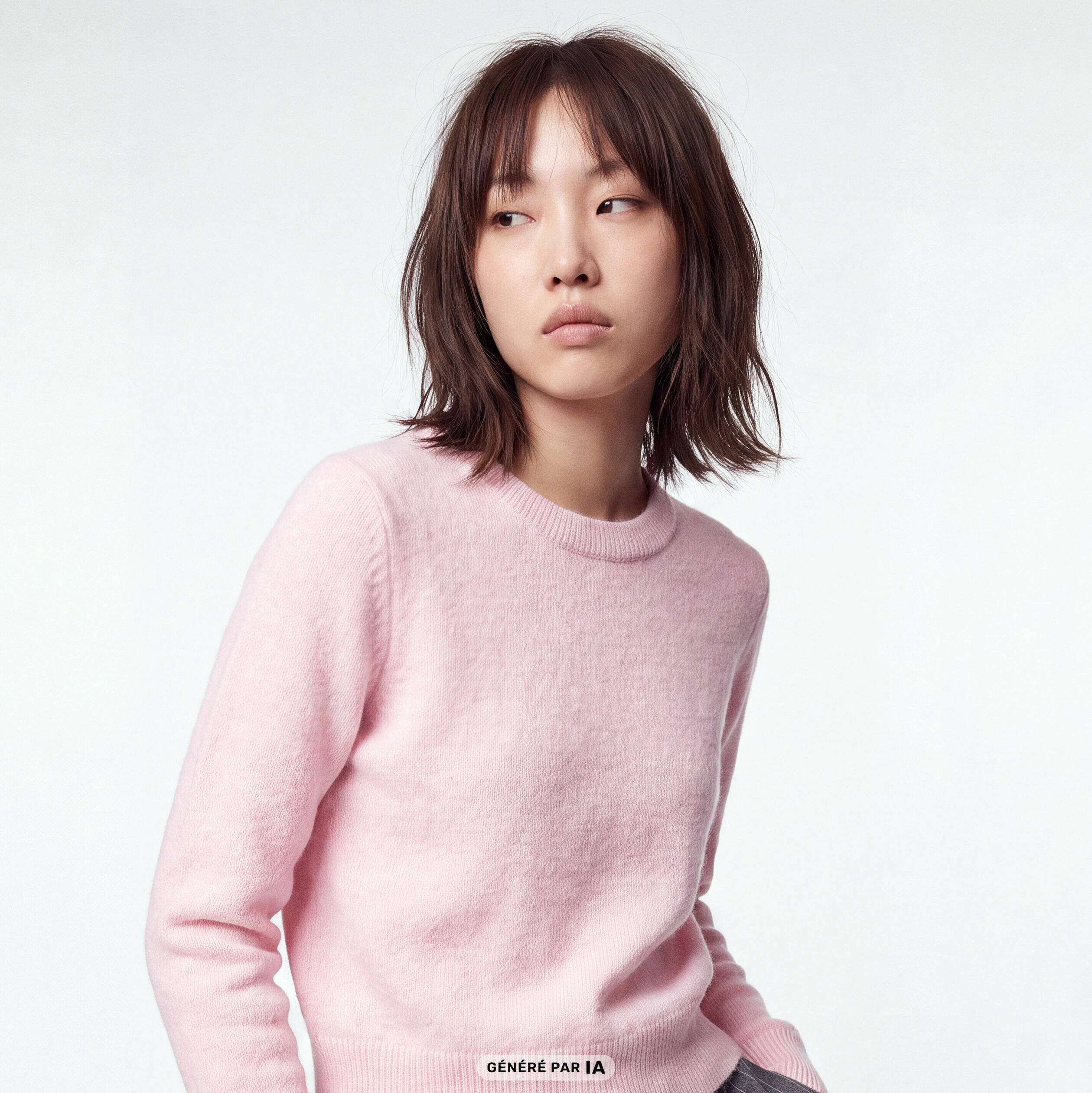 Pull col rond manches longues rose clair