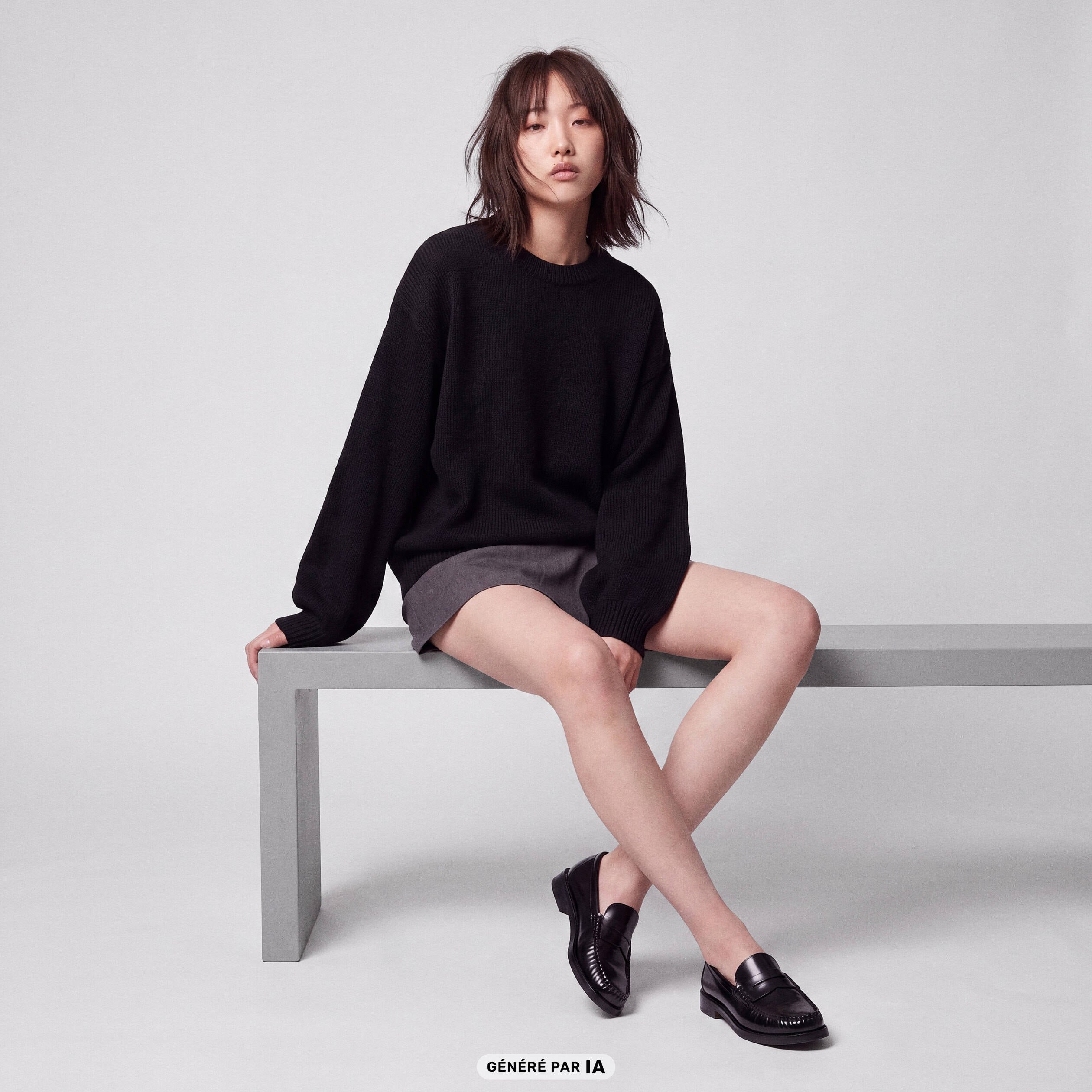 Pull oversize col rond manches longues noir