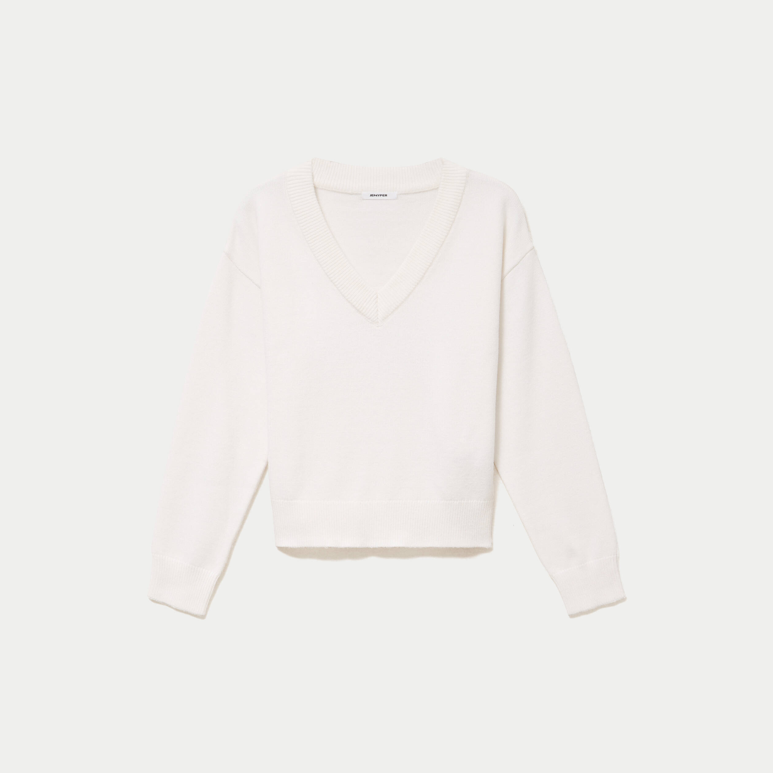 Pull ajust&eacute; d&eacute;collet&eacute; manches longues ecru