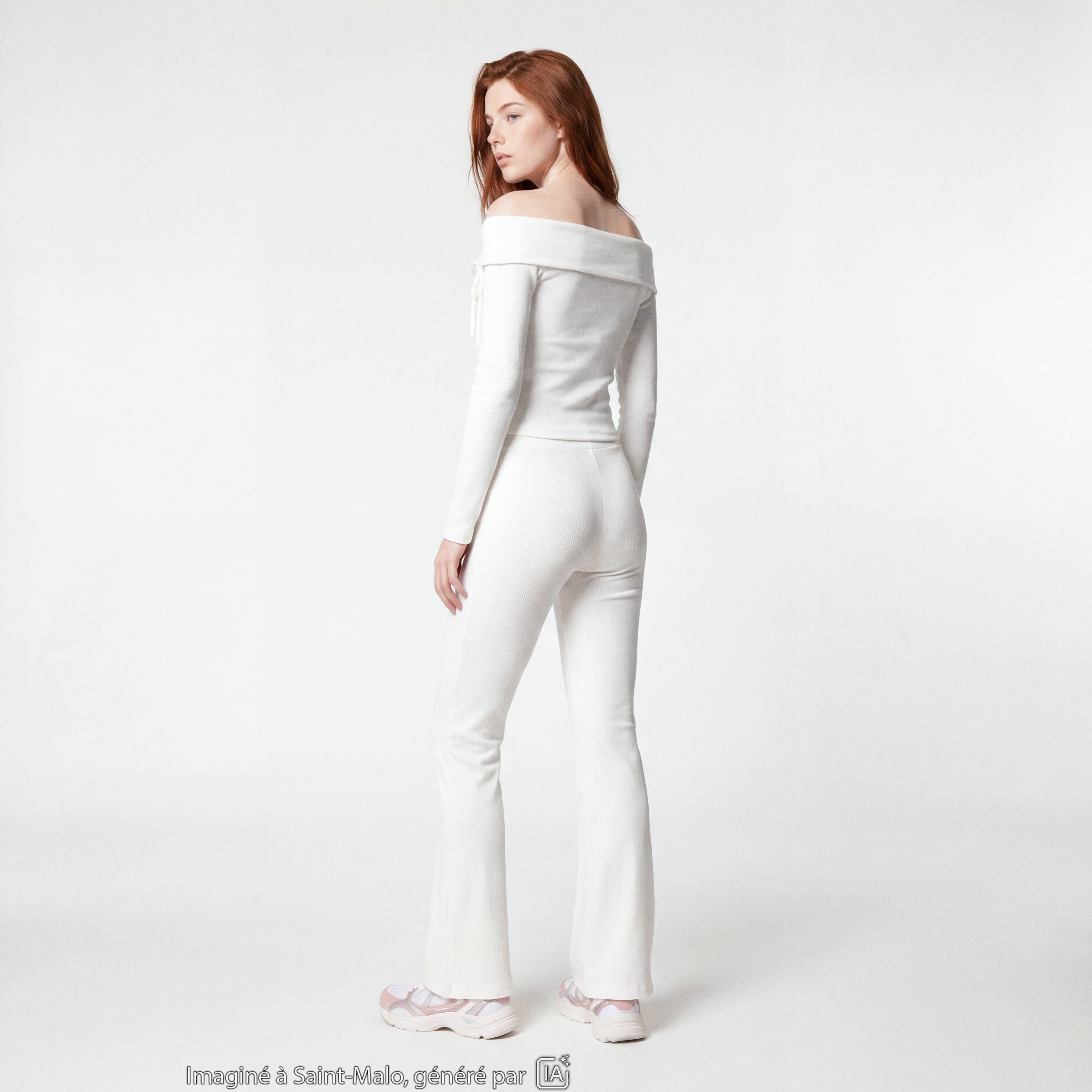 Pantalon flare stretch taille standard ecru