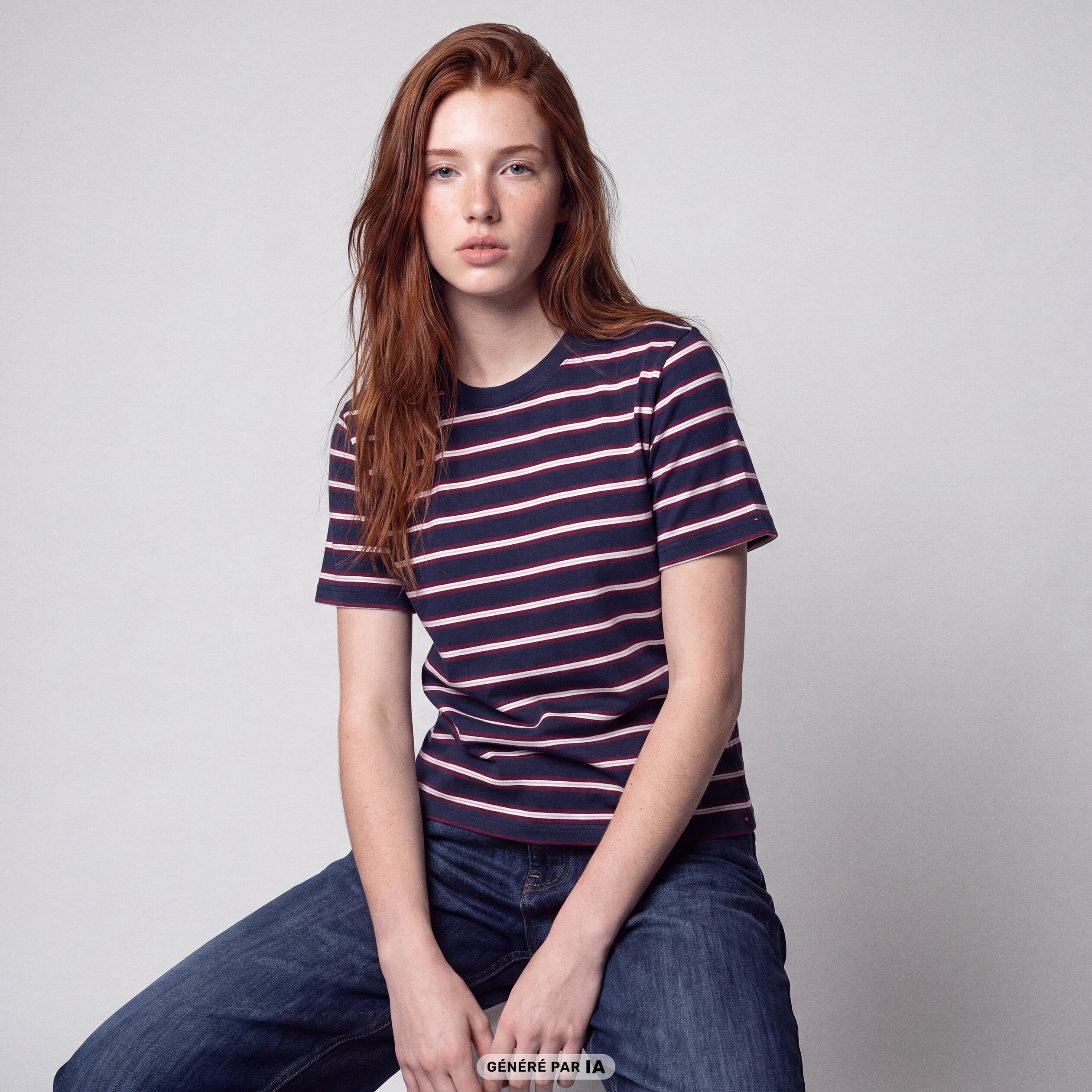 T-shirt ajust&eacute; manches courtes bleu marine