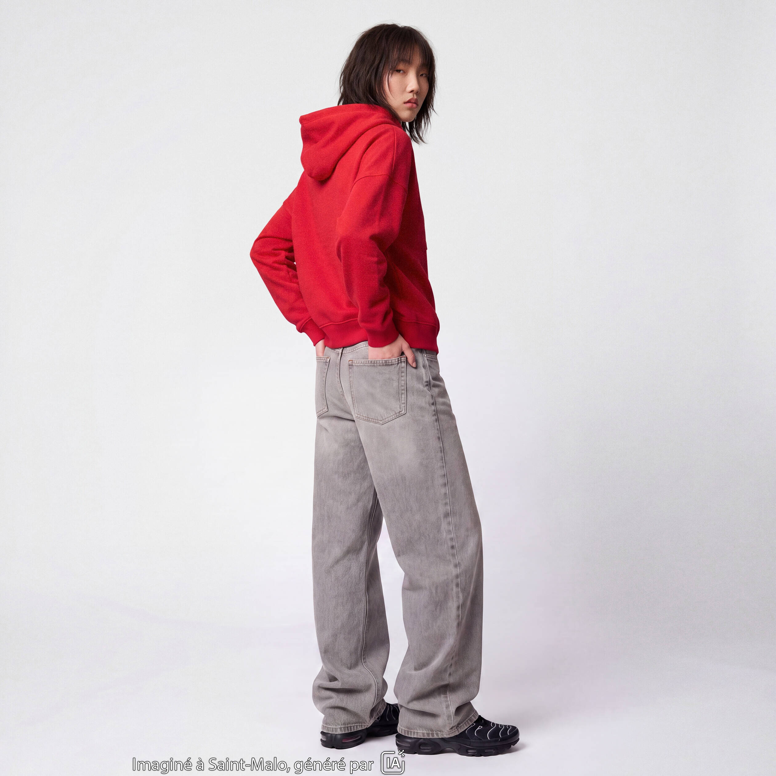 Jean Lenny wide leg standard denim gris