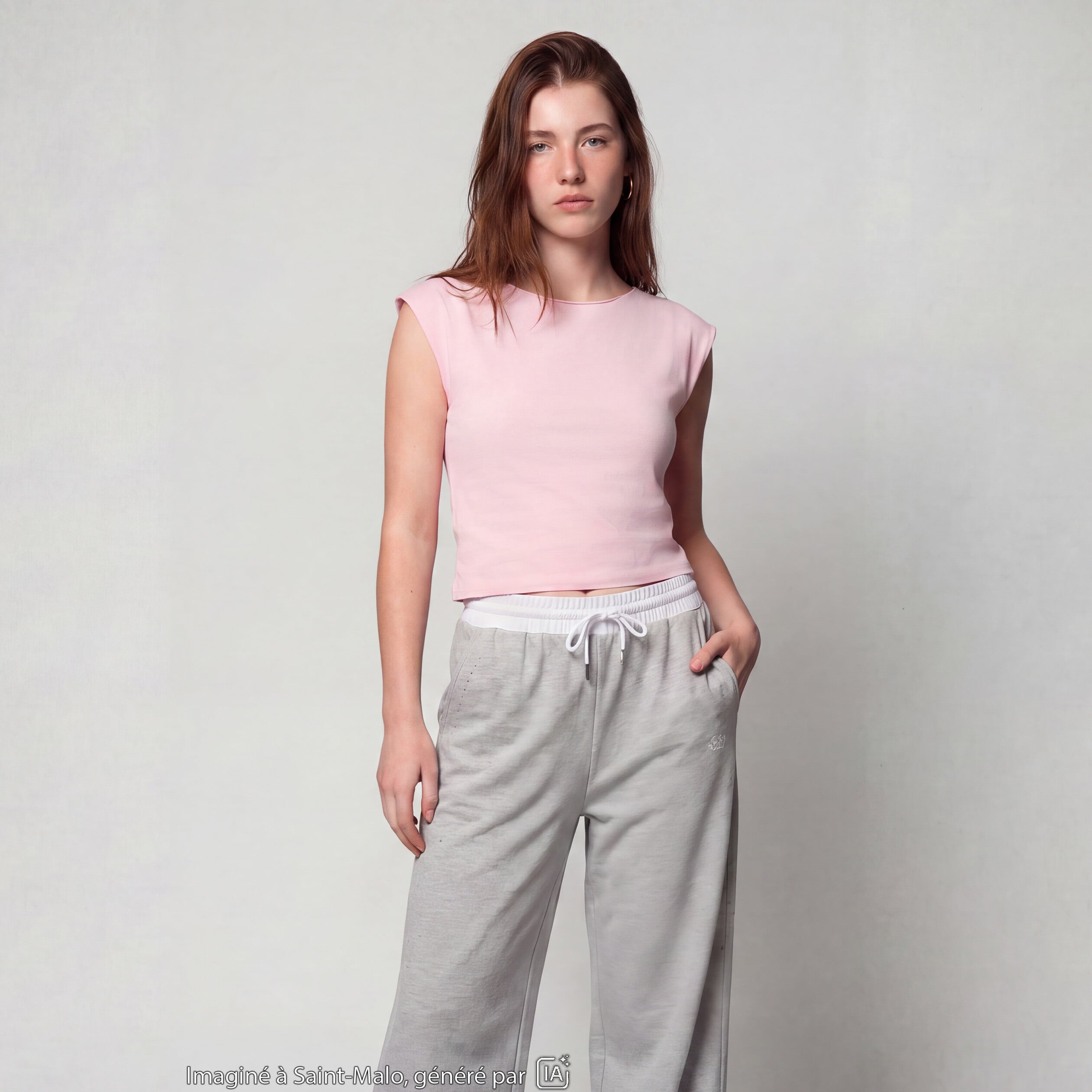 Top ajust&eacute; sans manches d&eacute;collet&eacute; dos rose clair