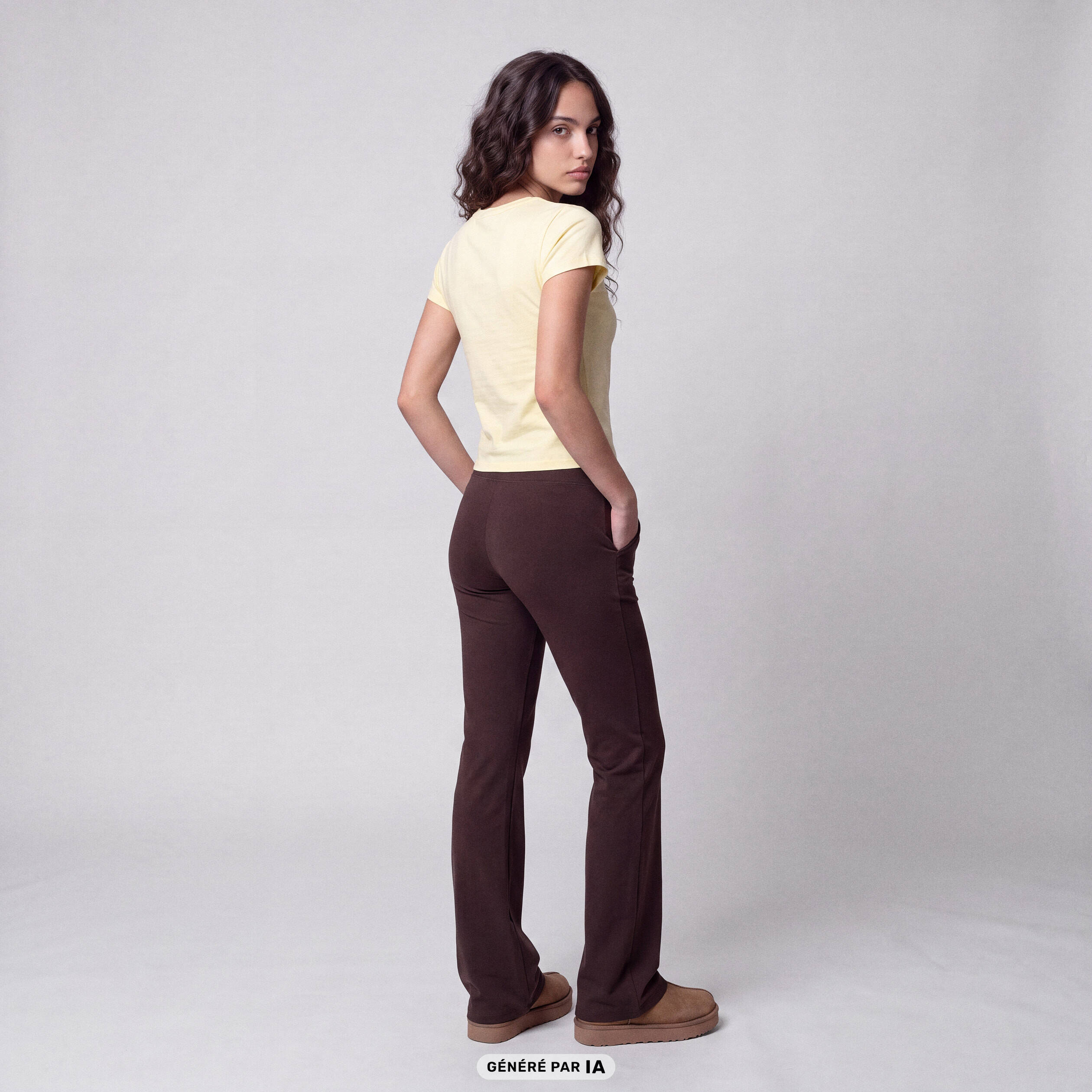 Leggings bootcut taille haute stretch marron fonc&eacute;