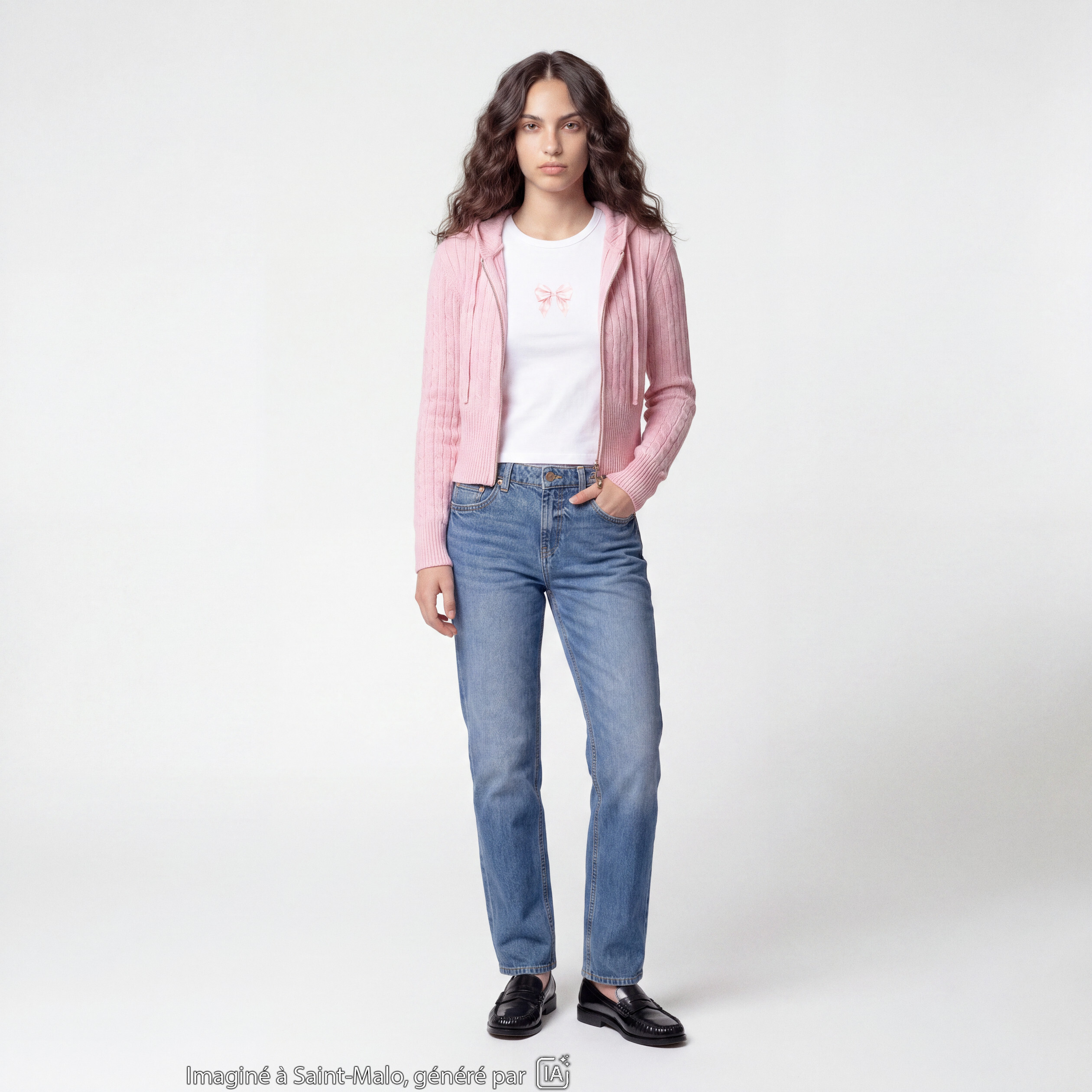 Gilet &agrave; capuche manches longues rose