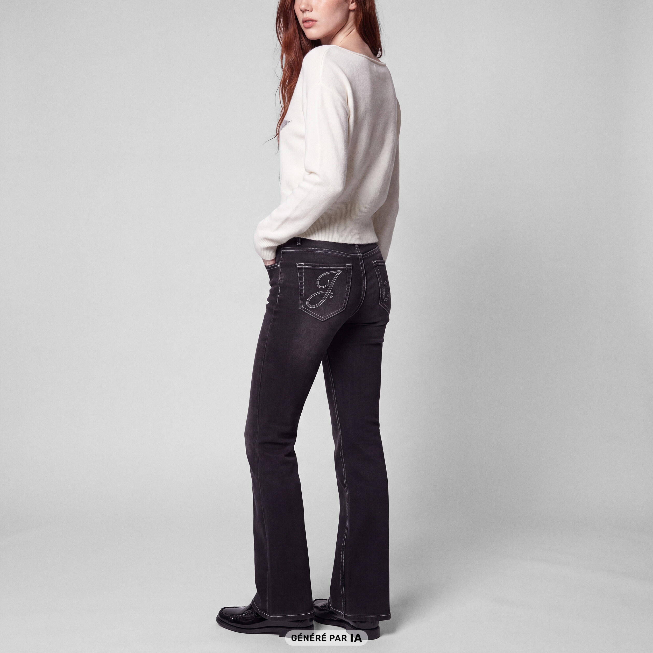 Pull col bateau manches longues strass ecru