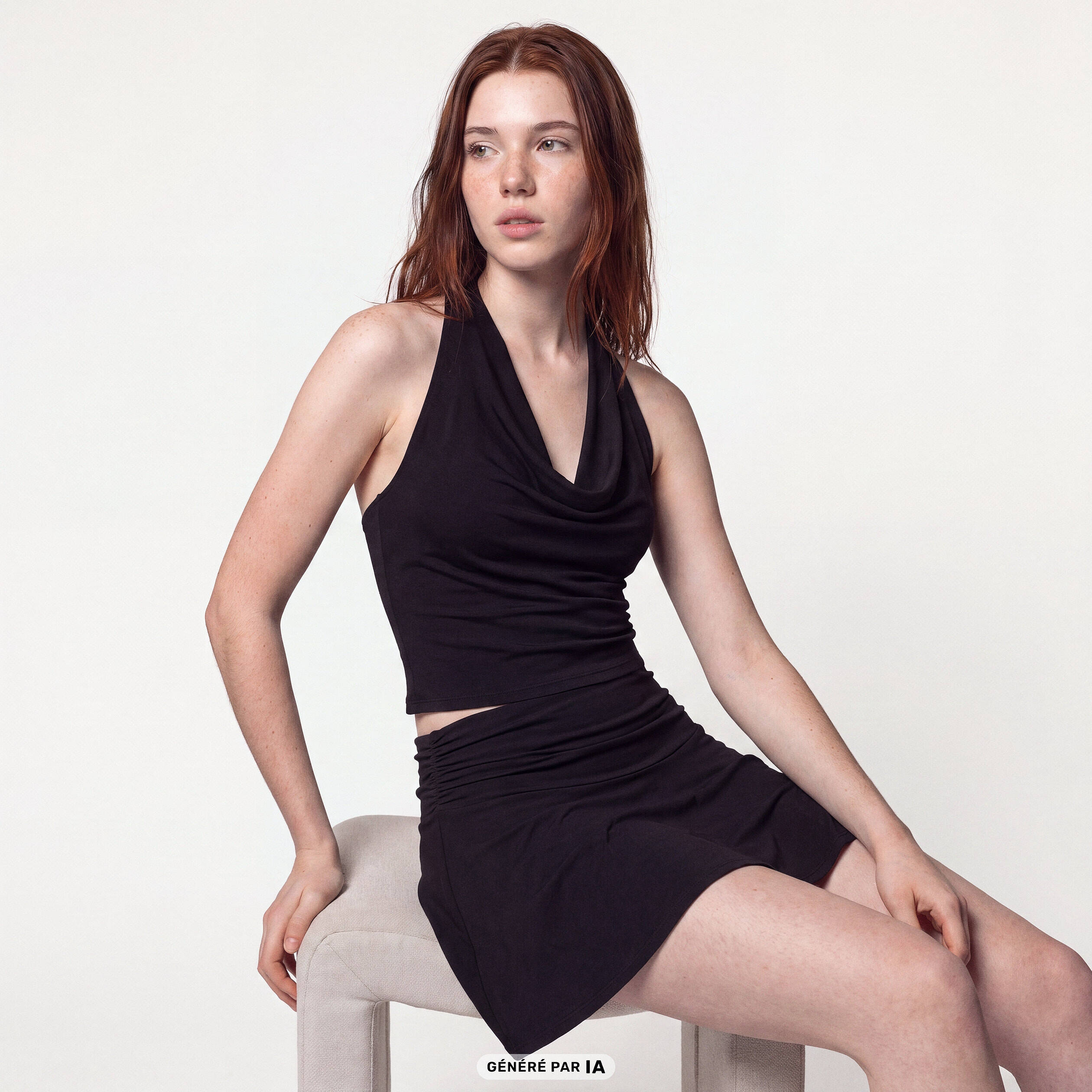 Top ajust&eacute; cropped d&eacute;collet&eacute; dos noir
