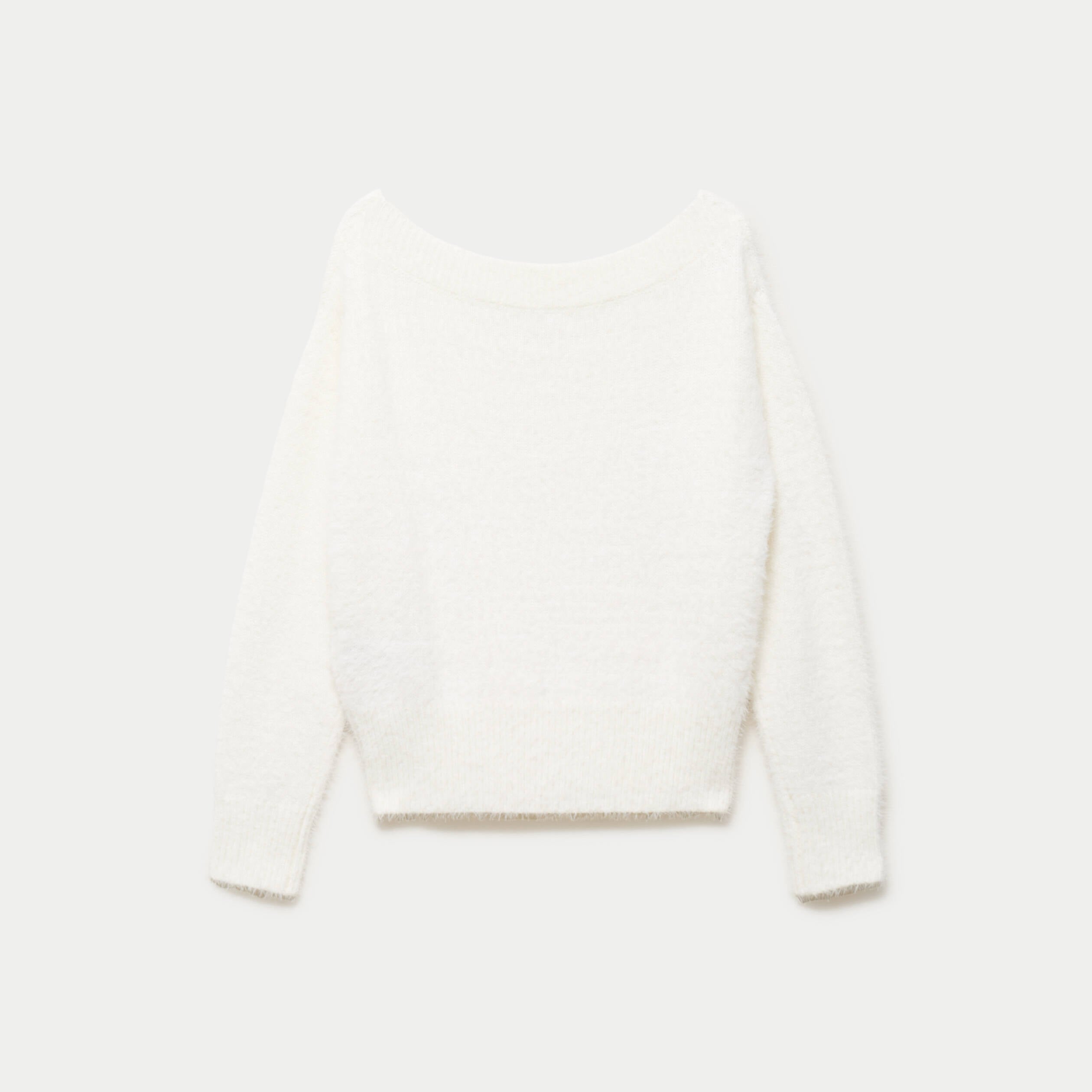 Pull ajust&eacute; manches longues col bateau ecru