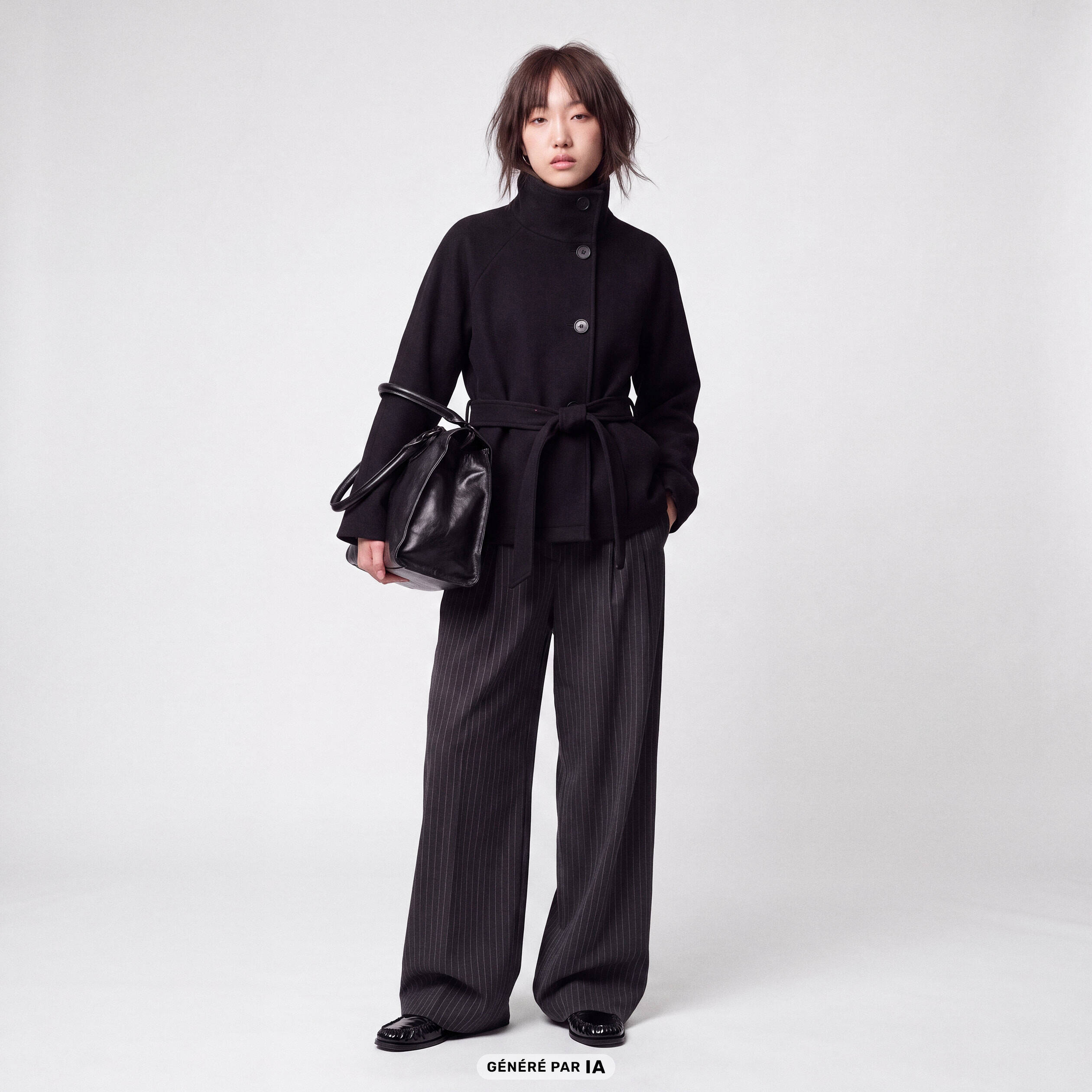 Manteau droit court col montant noir