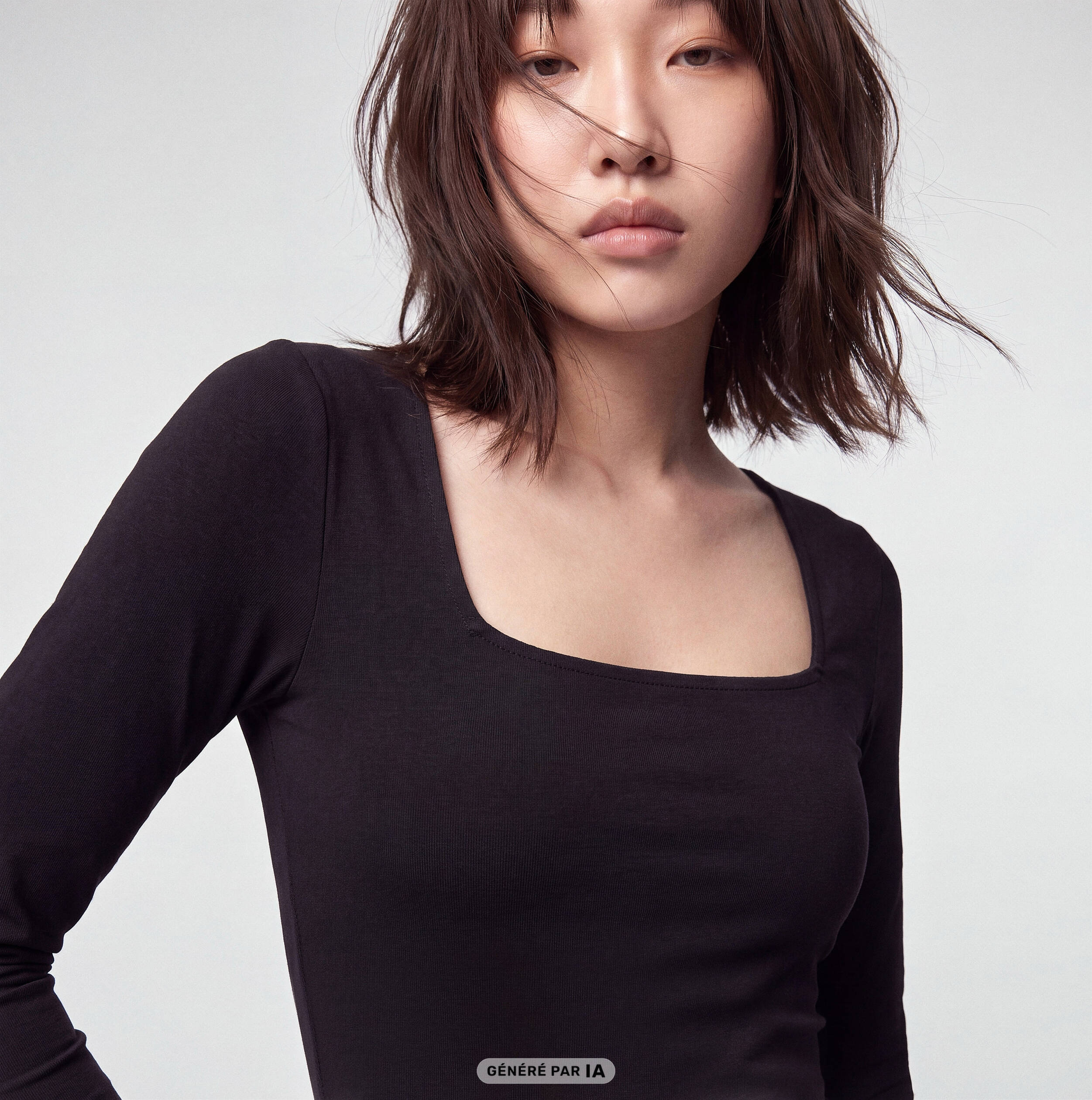 Body ajust&eacute; d&eacute;collet&eacute; manches longues noir