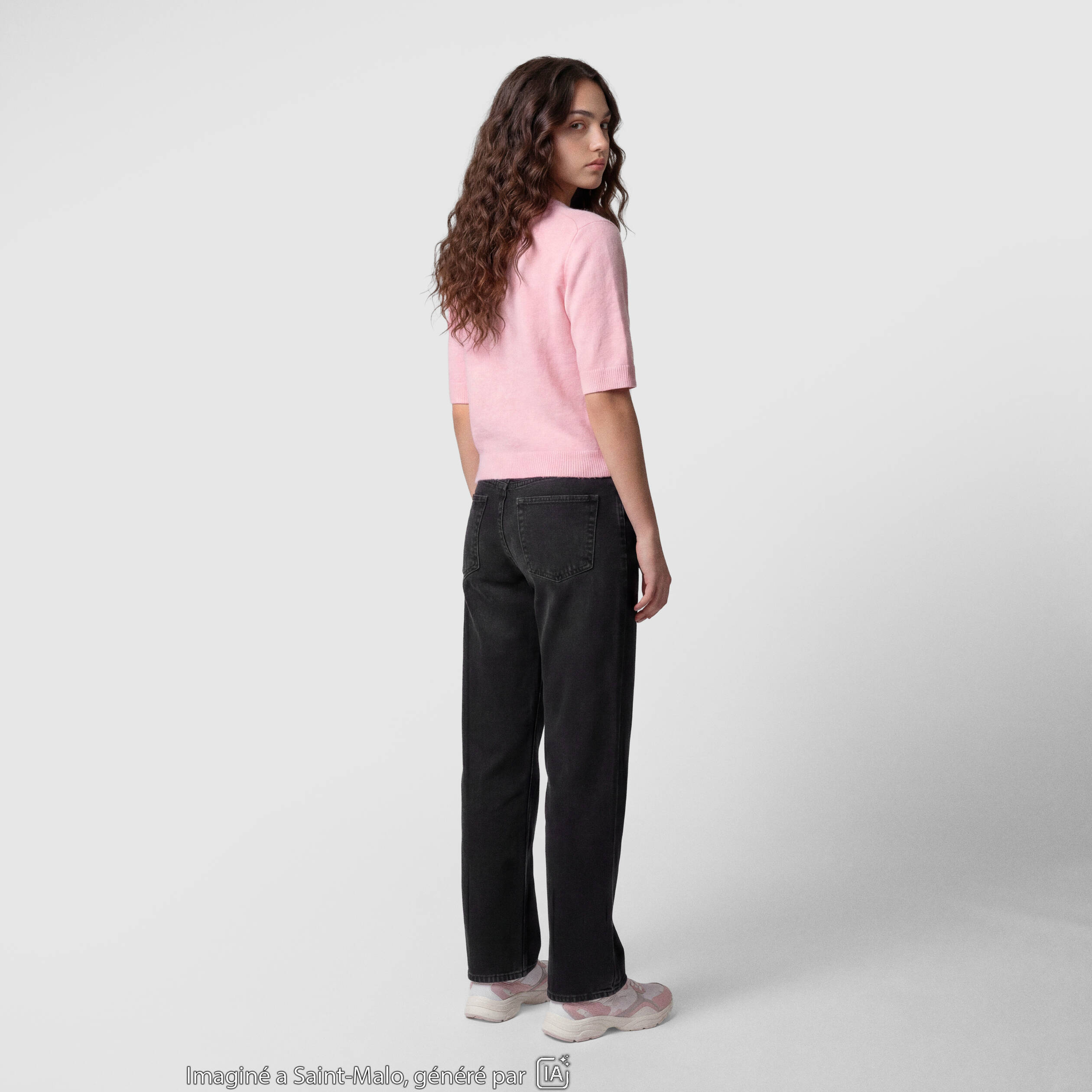 Jean regular taille basse denim noir ado