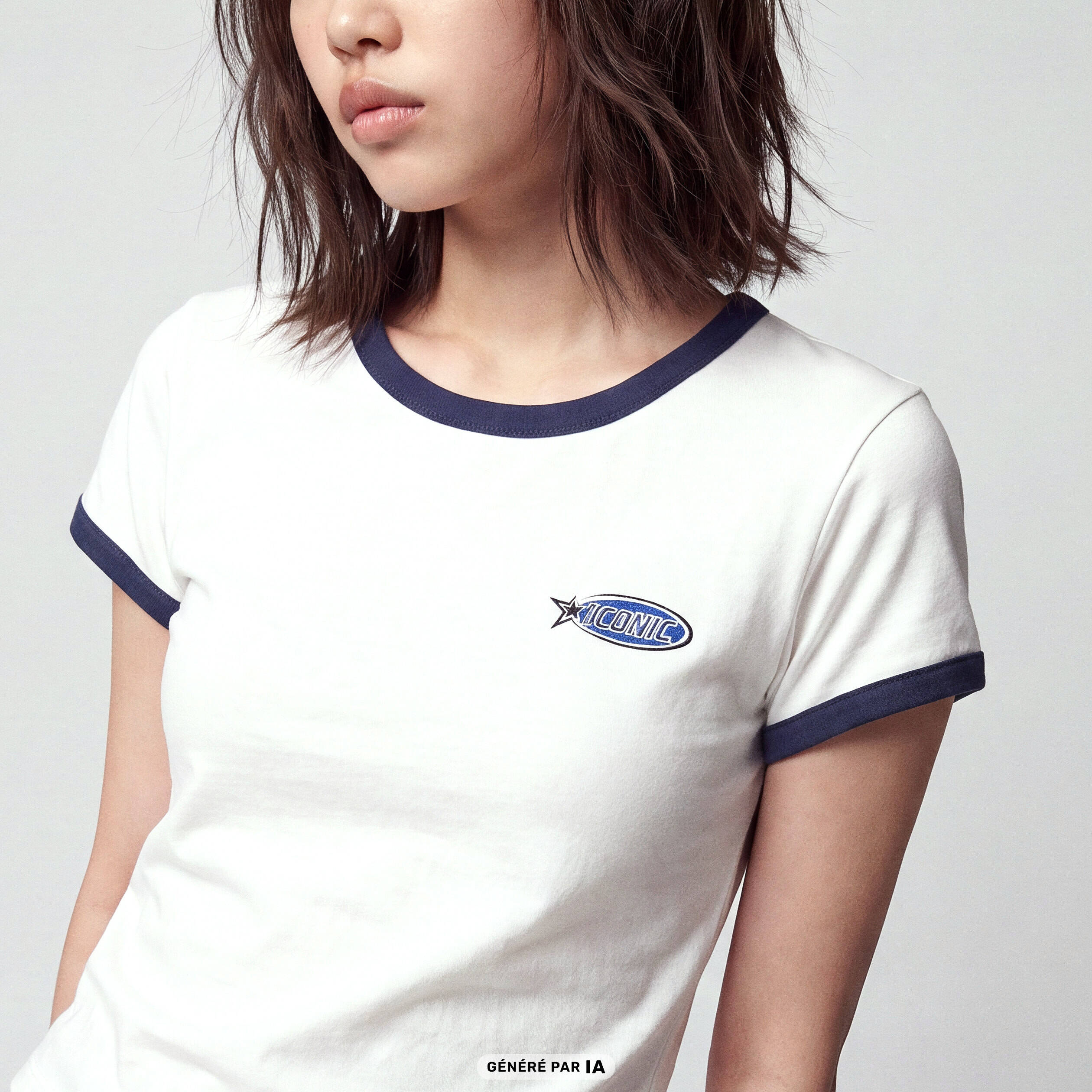 T-shirt col rond manches courtes ecru