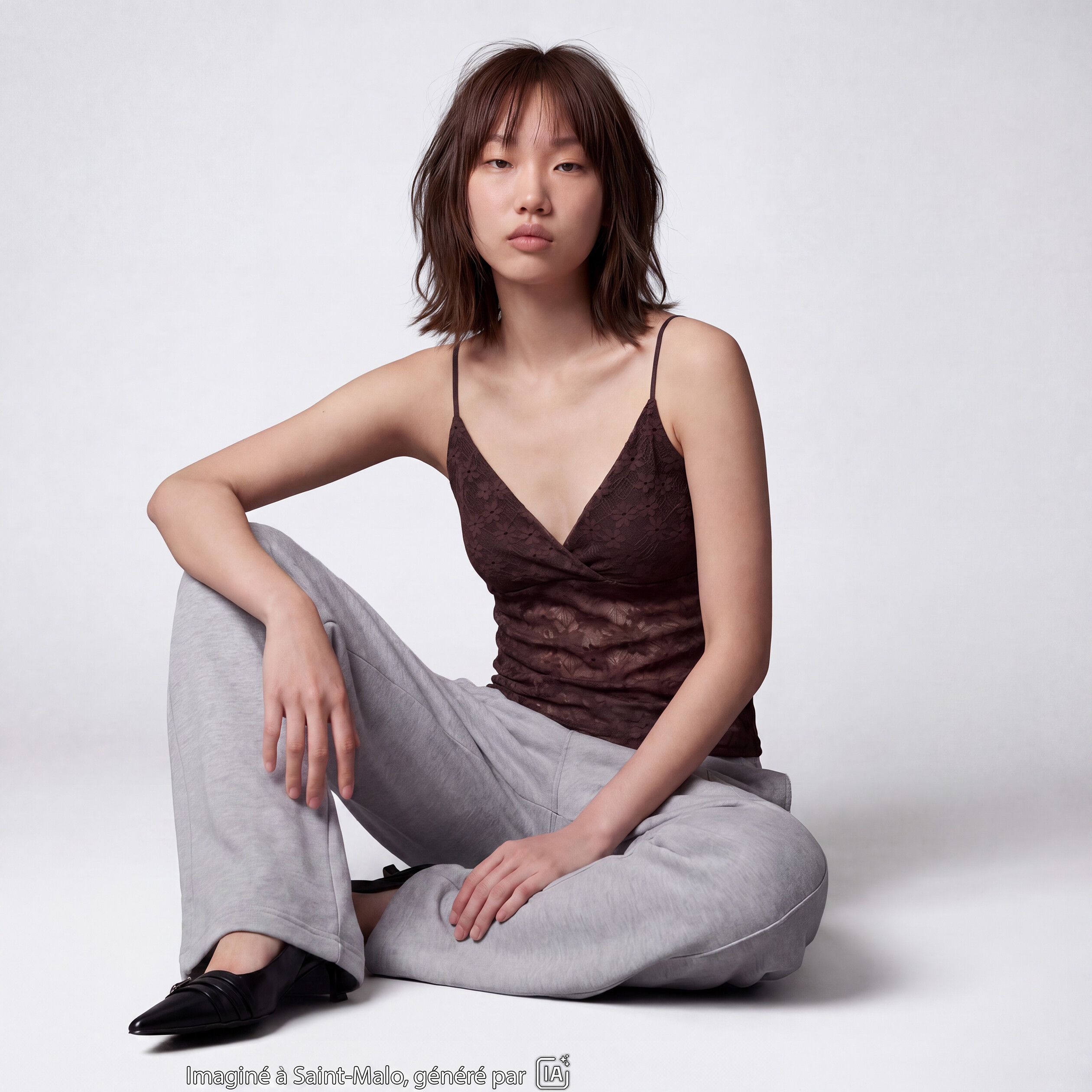 Top ajust&eacute; d&eacute;collet&eacute; sans manches marron fonc&eacute;