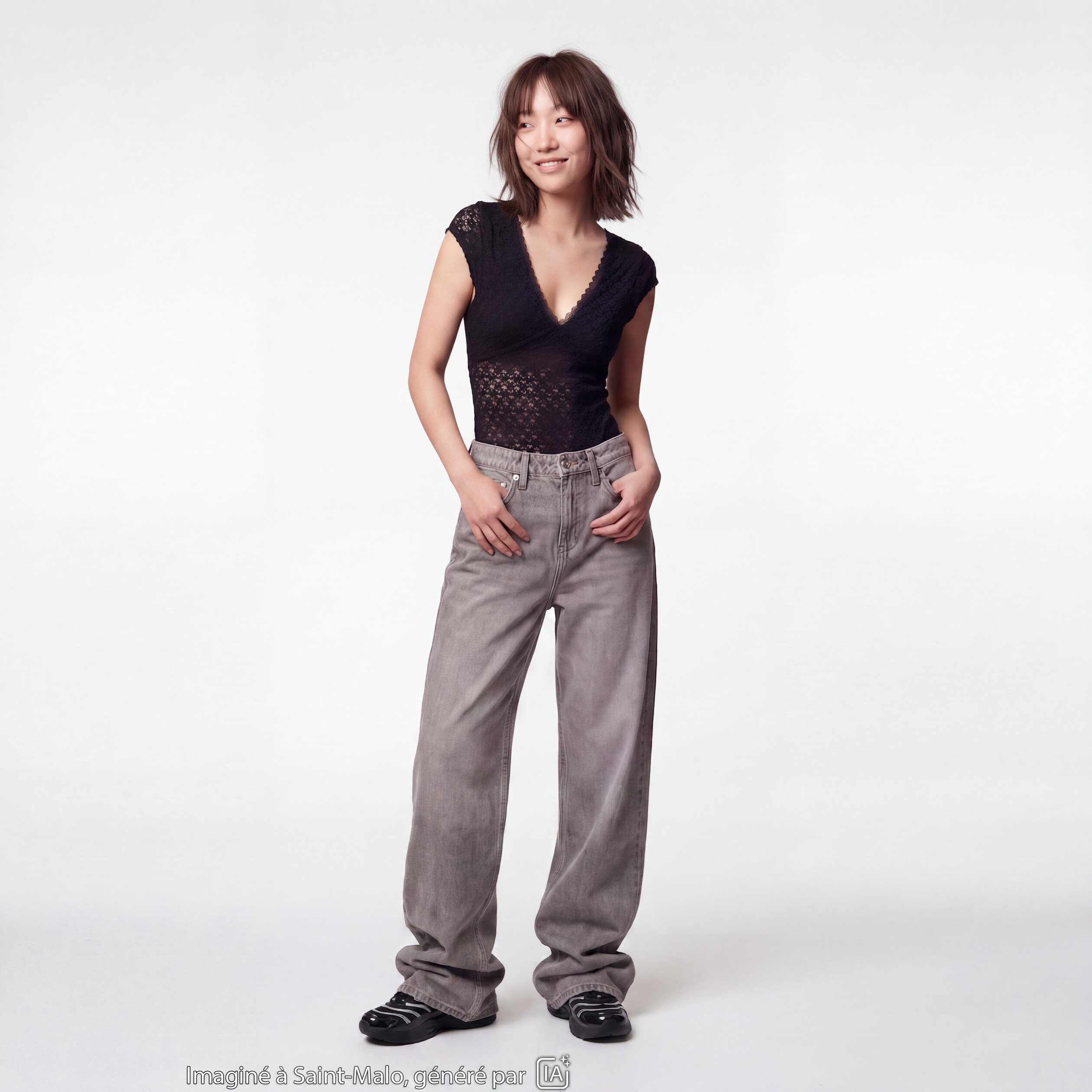 Body ajust&eacute; d&eacute;collet&eacute; en dentelle noir