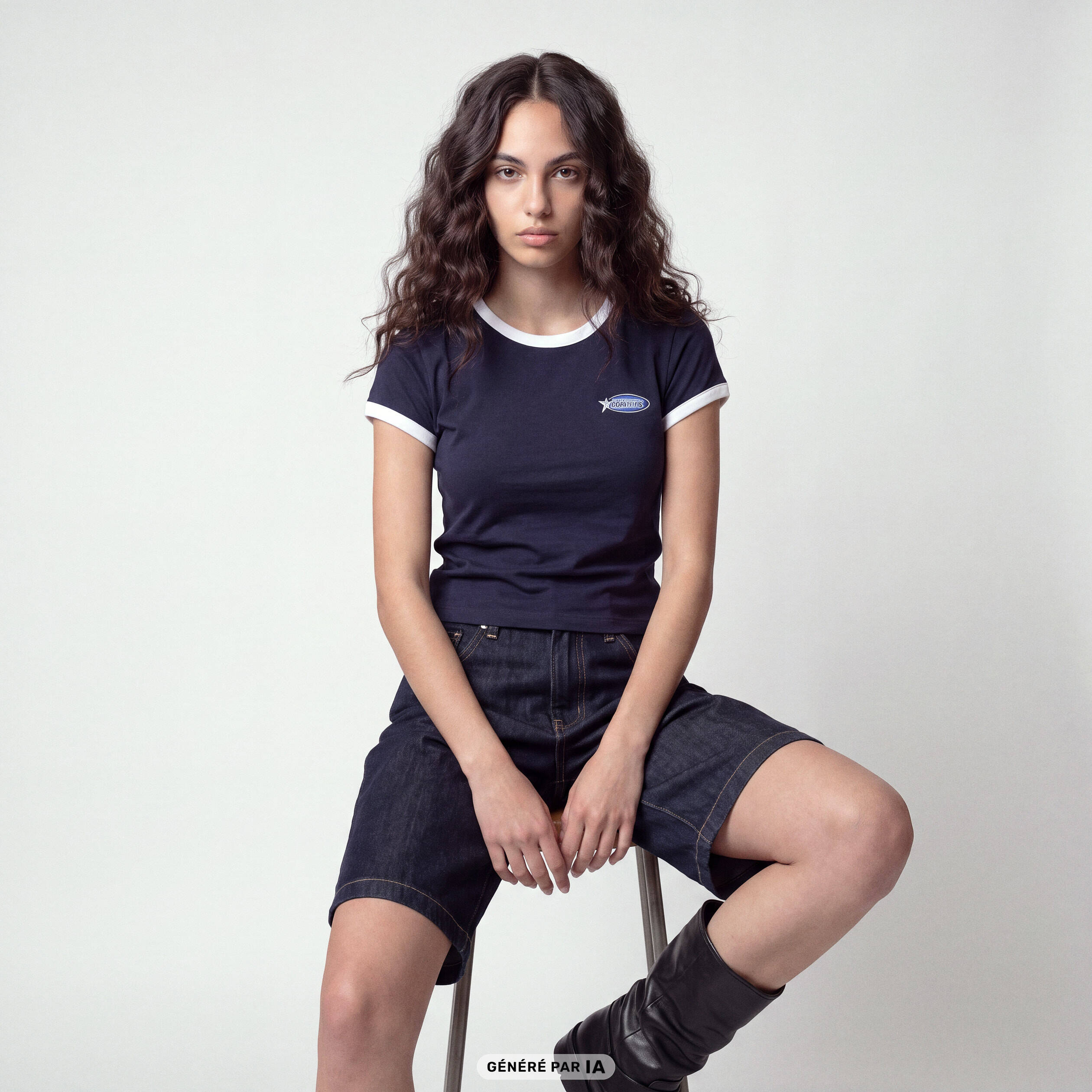 T-shirt col rond manches courtes bleu marine