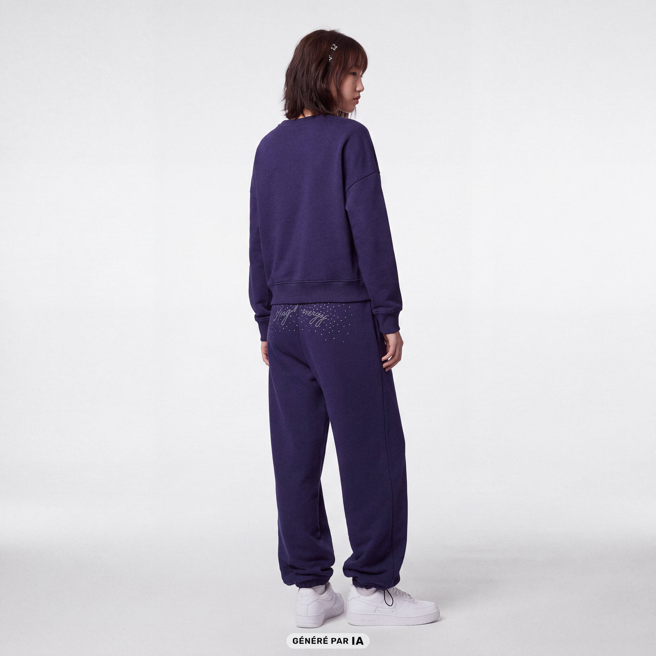 Jogging large &agrave; strass bleu marine