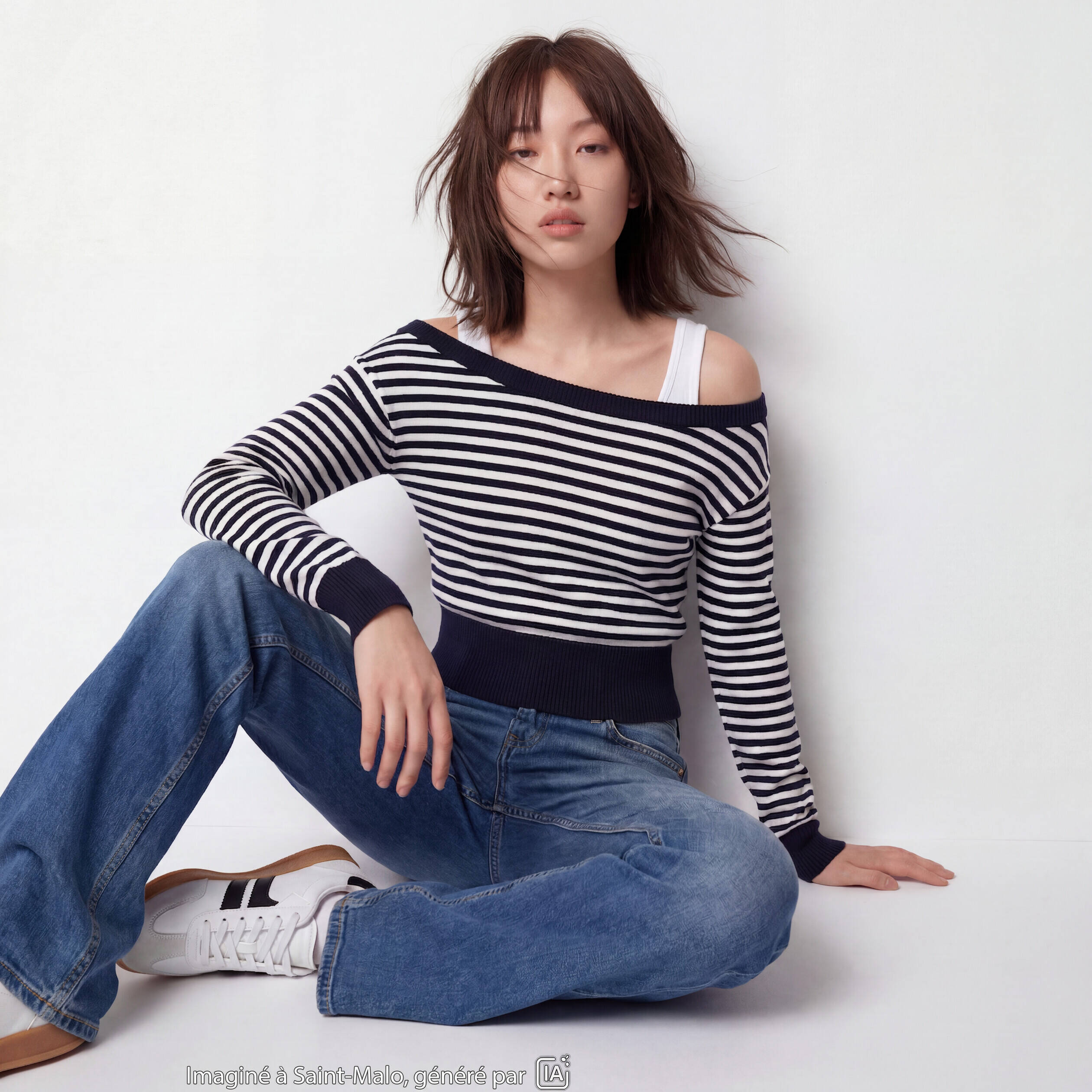 Pull col bateau manches longues bleu marine