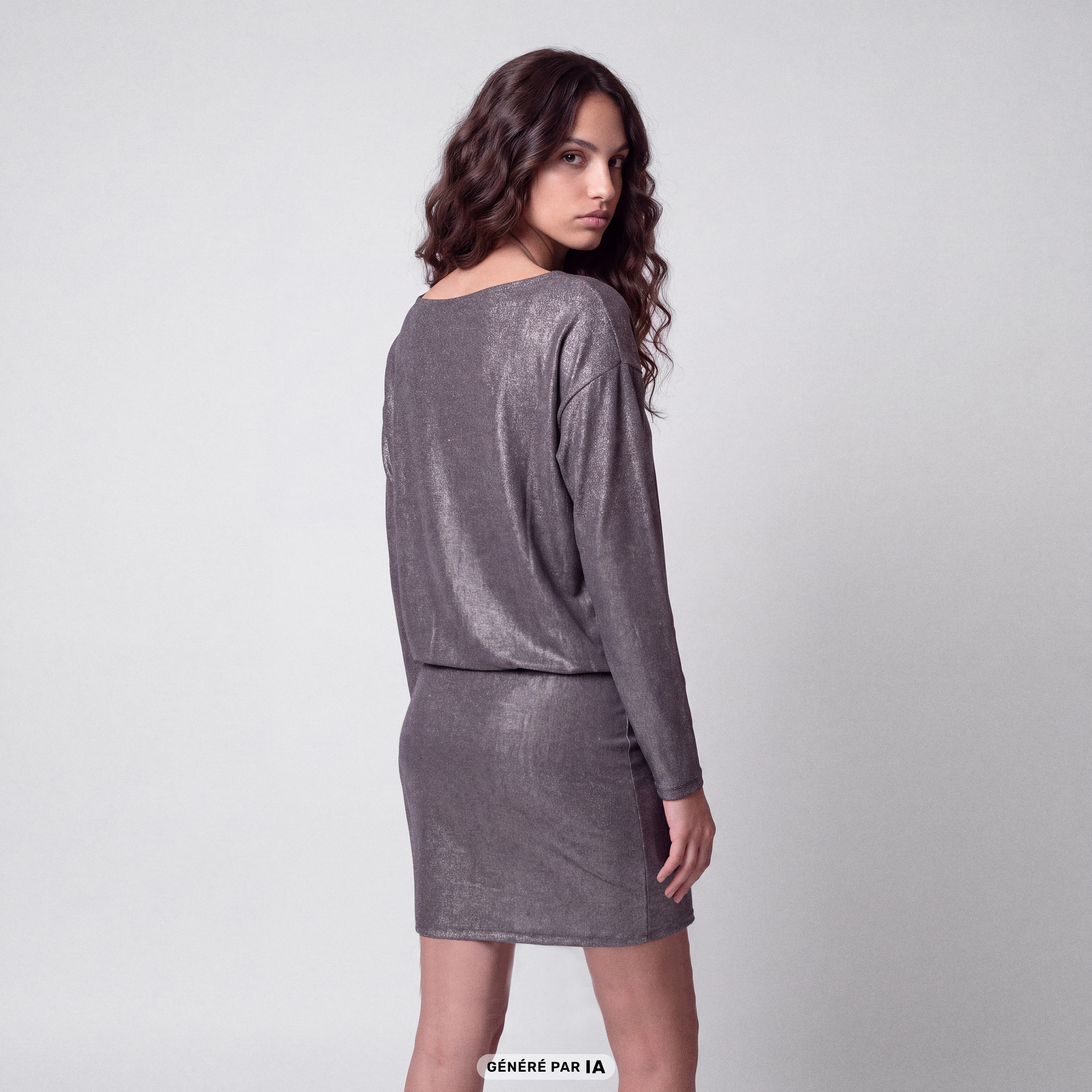 Robe courte ajust&eacute;e col b&eacute;nitier gris argent