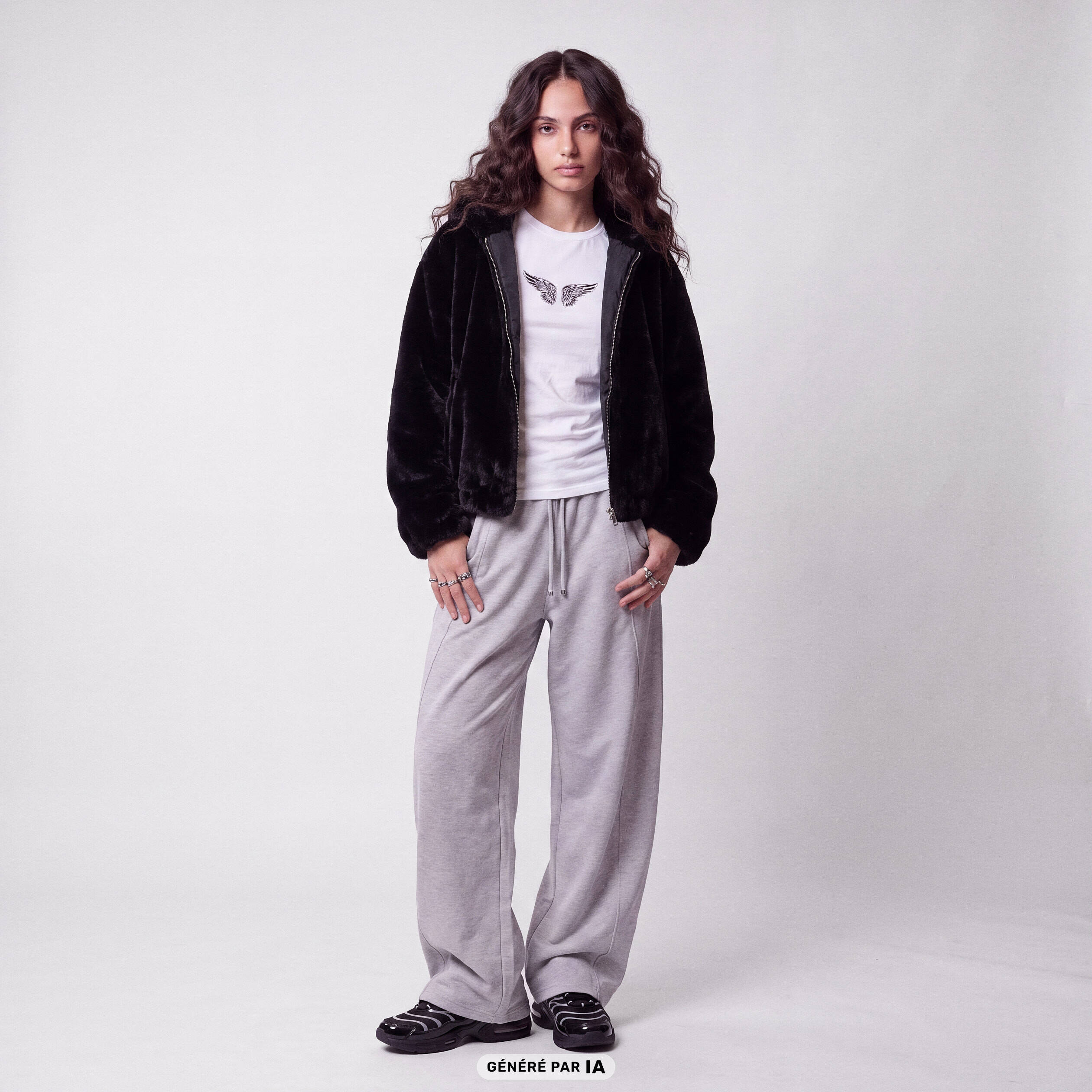 Blouson capuche fausse fourrure noir
