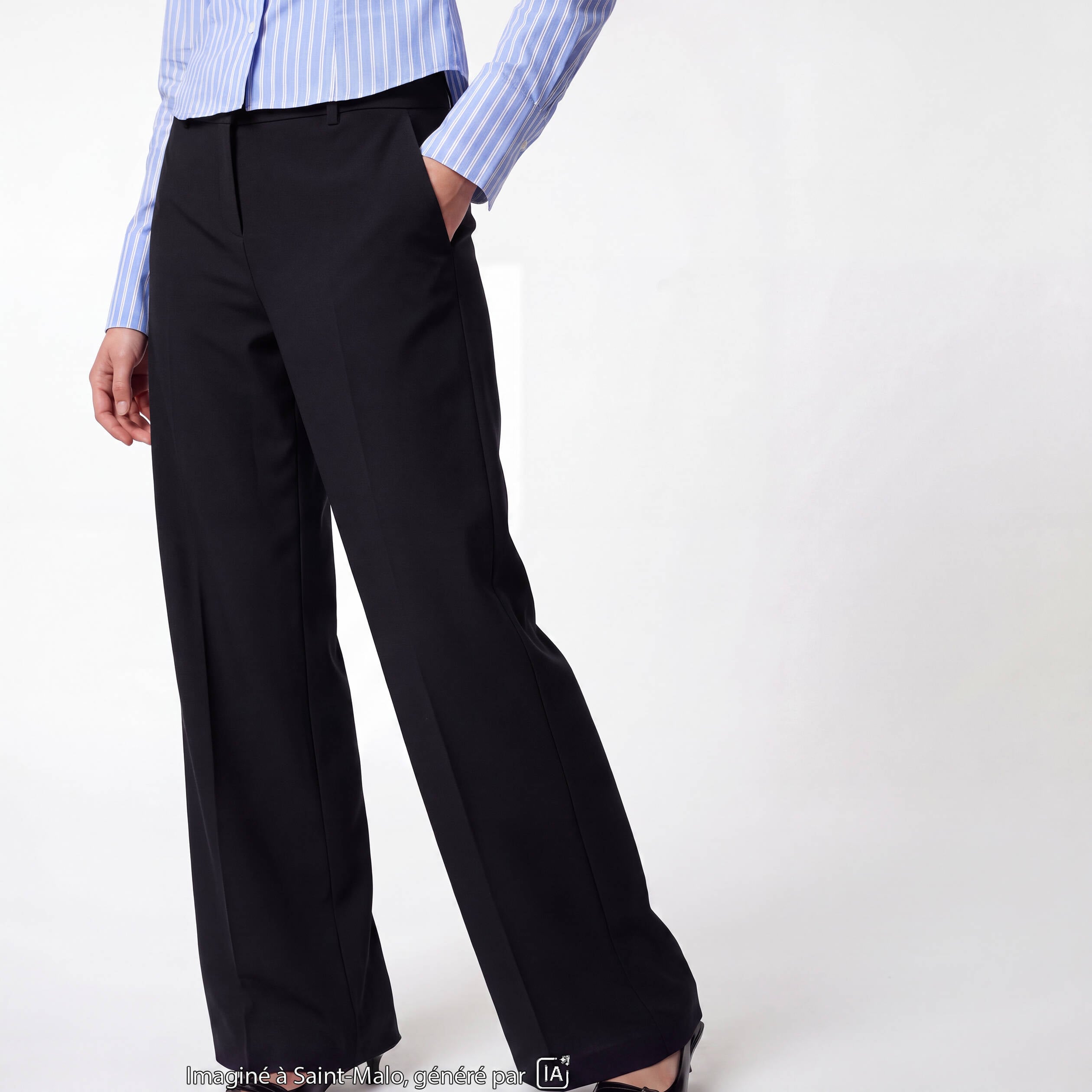 Pantalon coupe large taille basse noir
