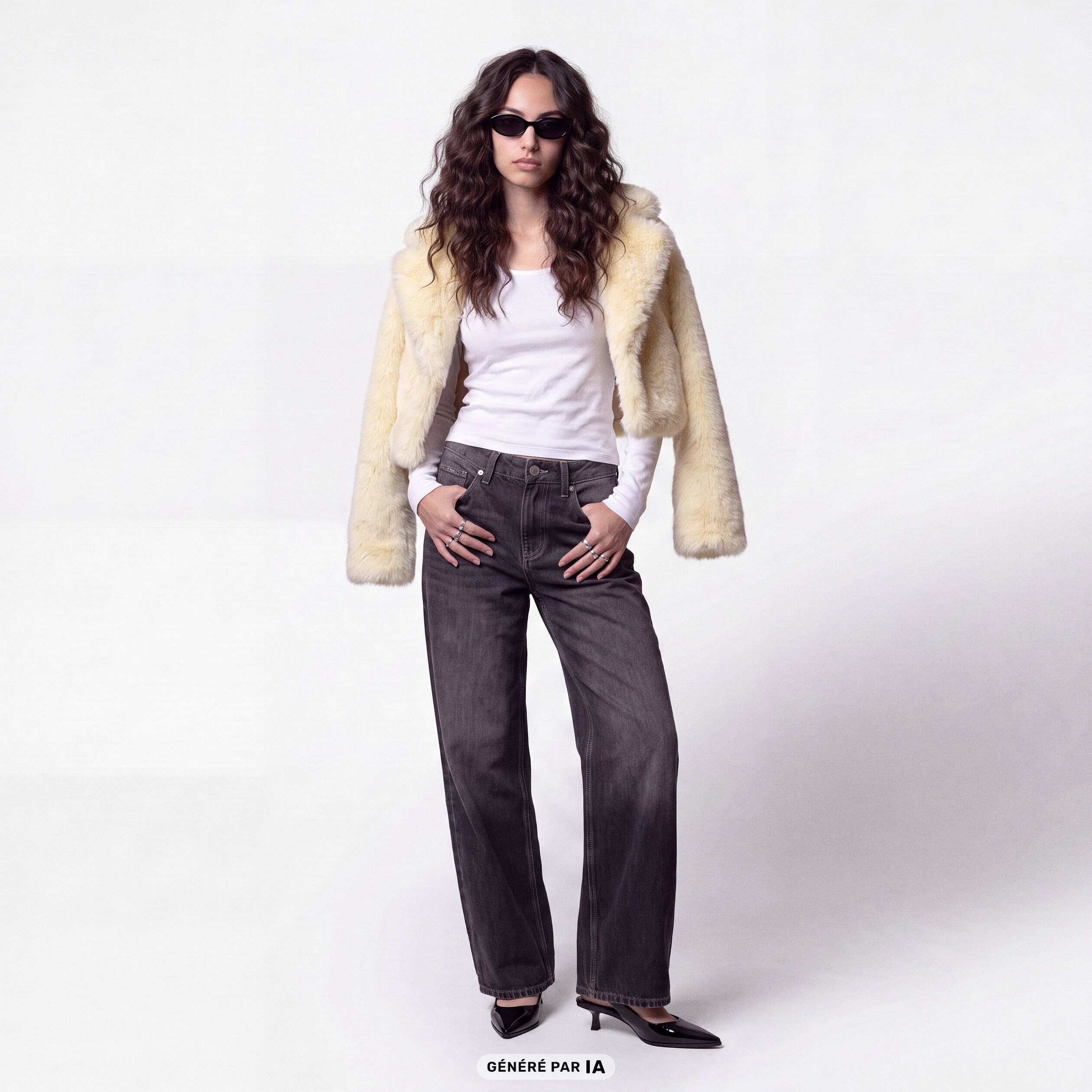 Manteau droit cropped fausse fourrure jaune clair