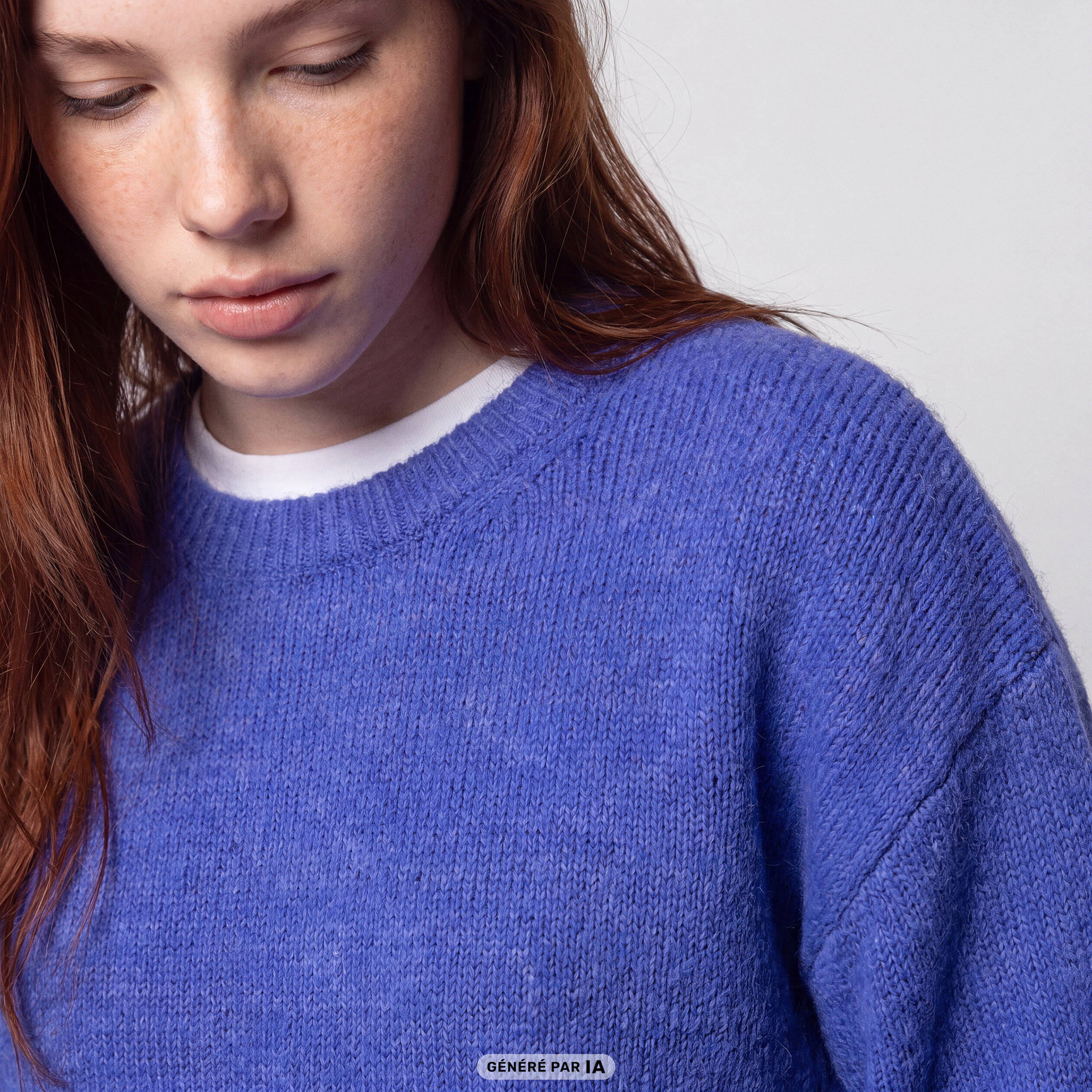 Pull oversize col rond manches longues bleu electrique