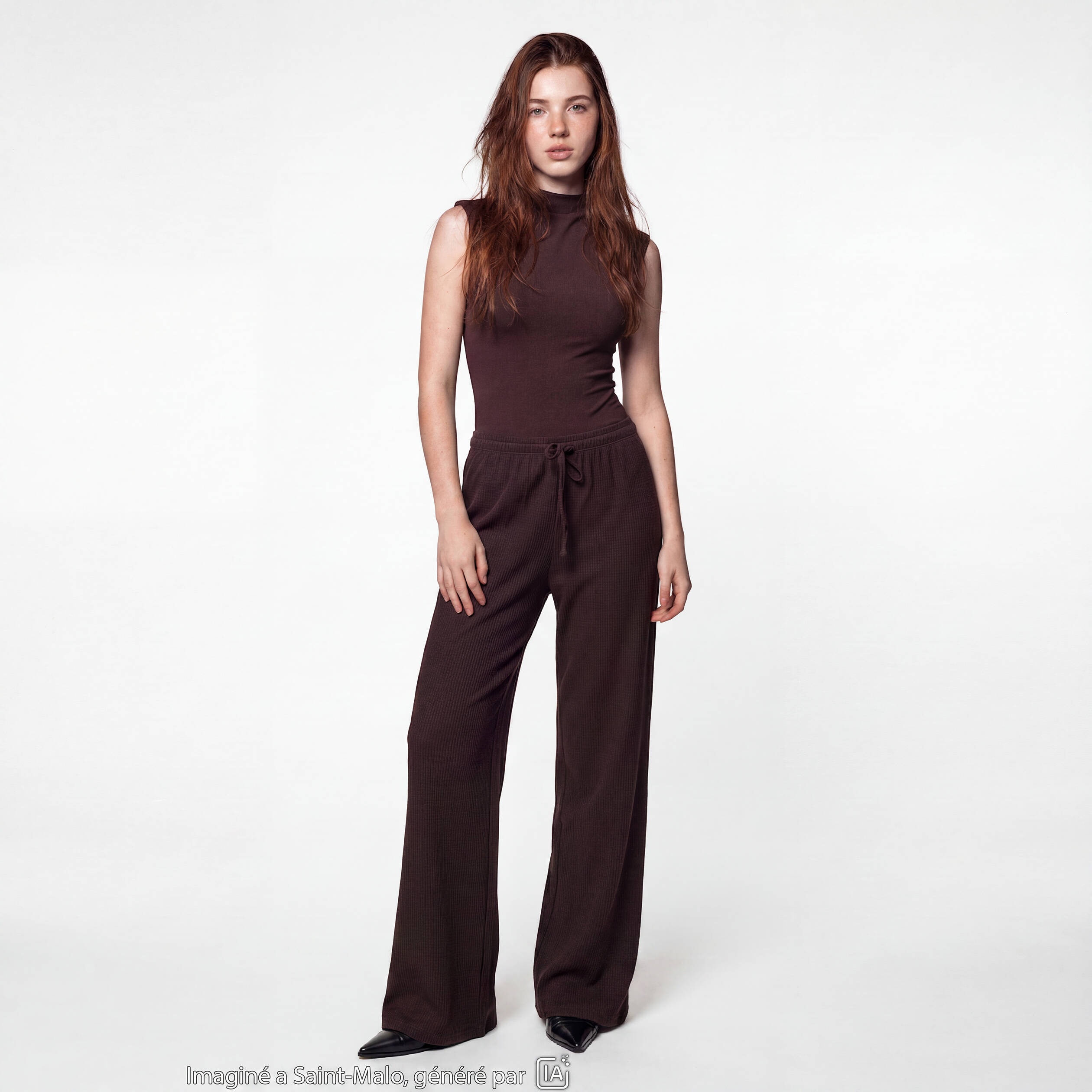 Pantalon large taille standard marron fonc&eacute; ado